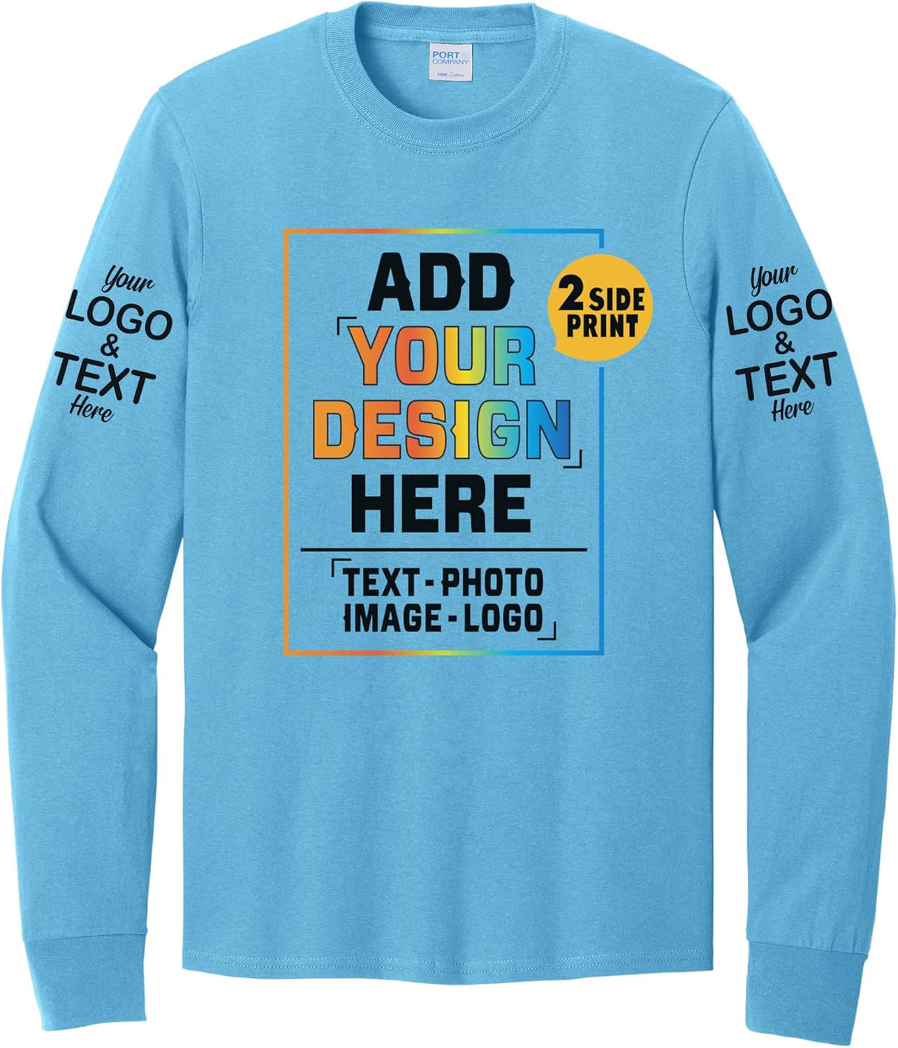Custom T Shirt for Men Women Add Your Text Front & Back Side Customize Long Sleeve T-Shirt