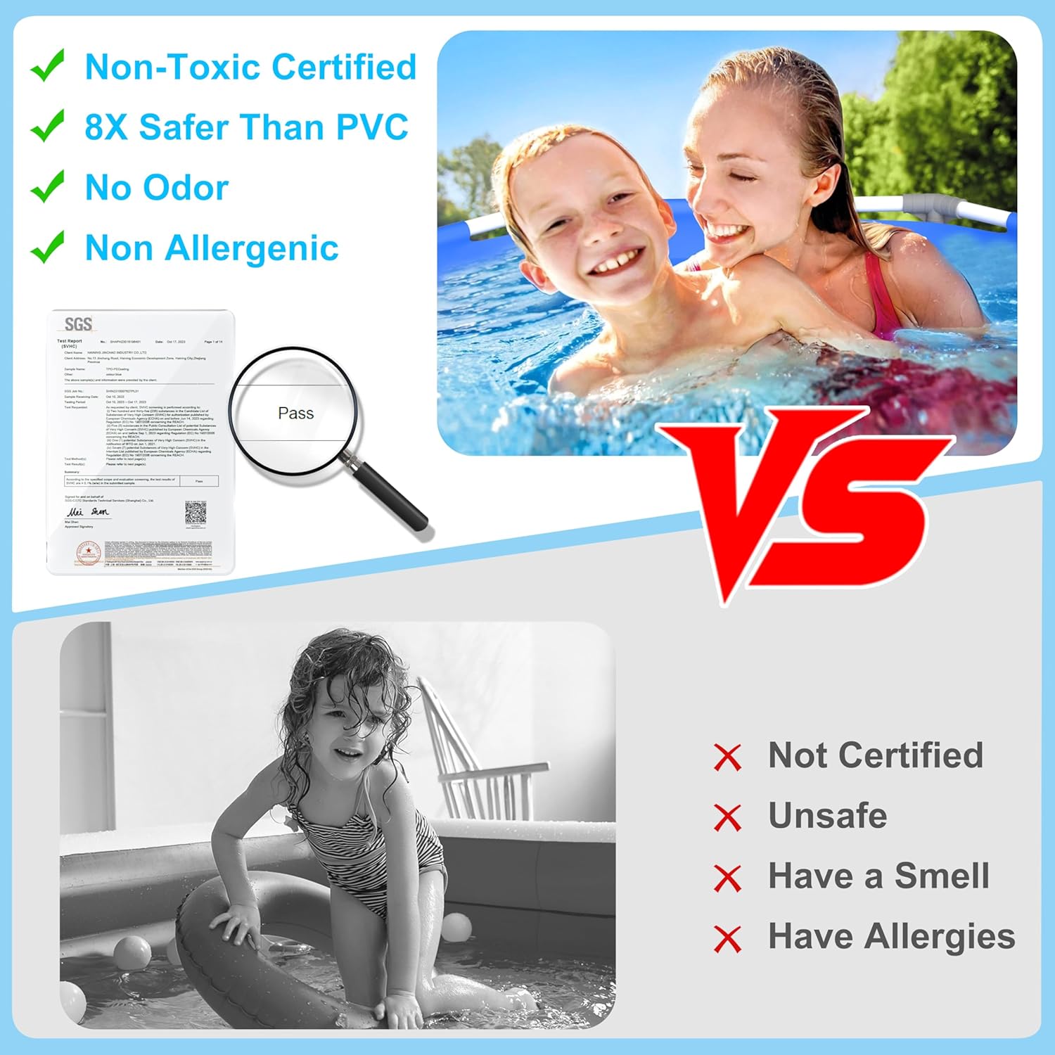 Inflatable Pool for Kids and Adults, 8 FT x 20.04 Inch Oversized Round Thickened Family PE Swimming Pool for Toddlers, Outdoor, Garden, Backyard, Summer Water Party Dog