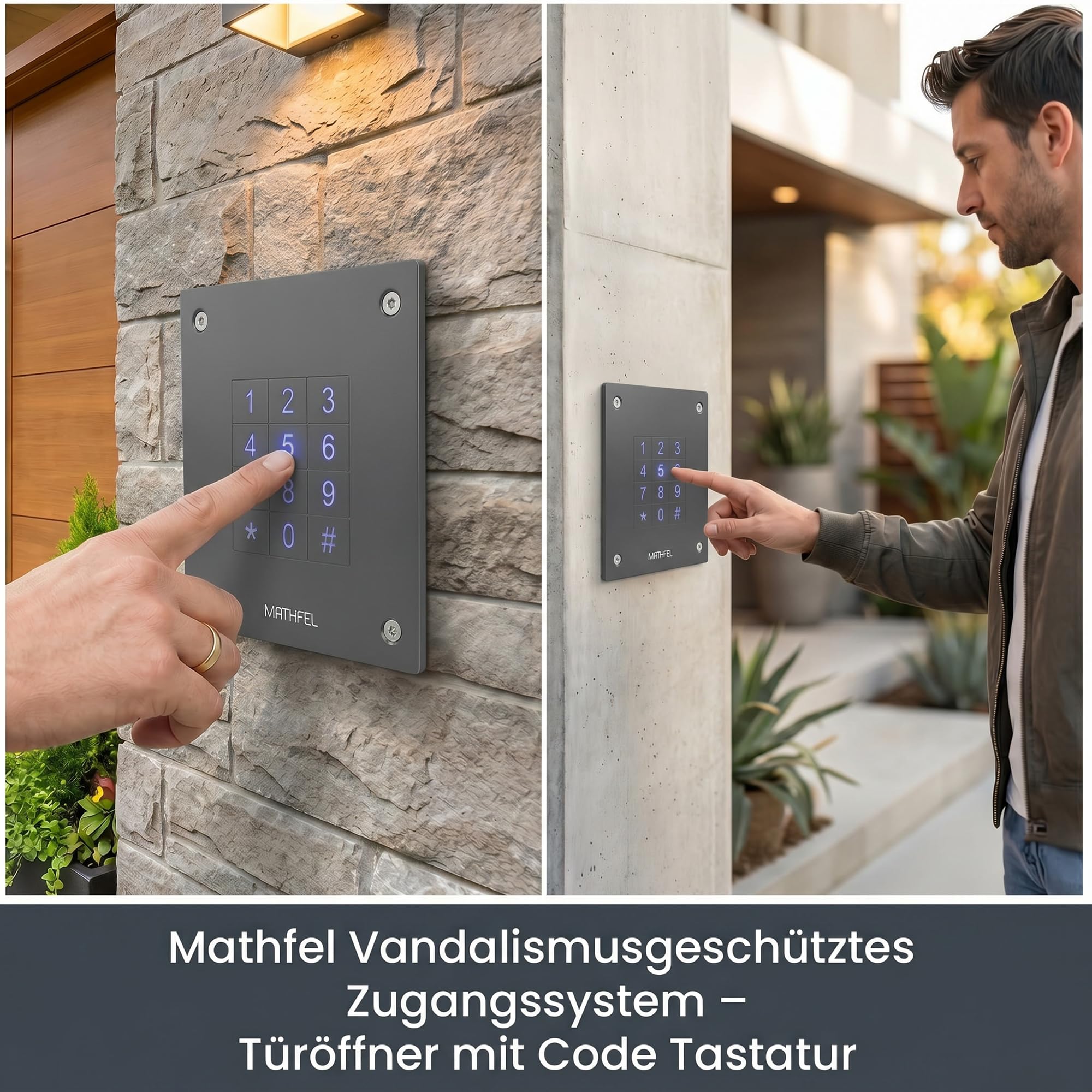 MATHFEL Elektronisches Türschloss mit Code aus Stahl, Unterputz - Ideal für Haustür, Garagentor & Nebeneingänge - Wetterfestes Codeschloss IP66, Normstahl Codetaster - Flexibel und Robust