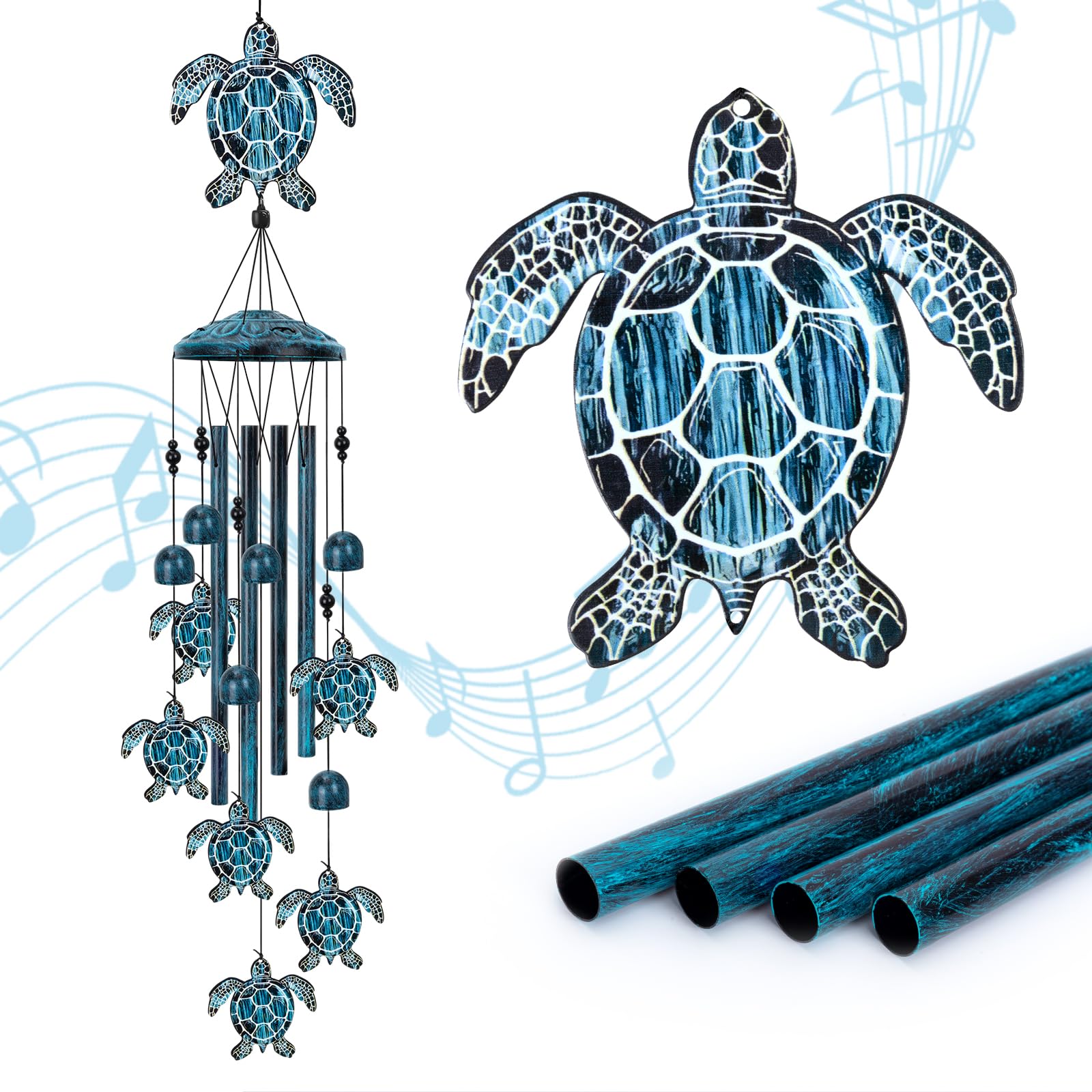 Marwey Sea Turtle Wind Chimes for Outside, Sea Turtle Decor Outdoor Wind Chimes, Large Wind Chimes for Lawn, Porch, Patio, Garden, Unique Turtle Decor for Mom, Grandma, Birthday, Christmas