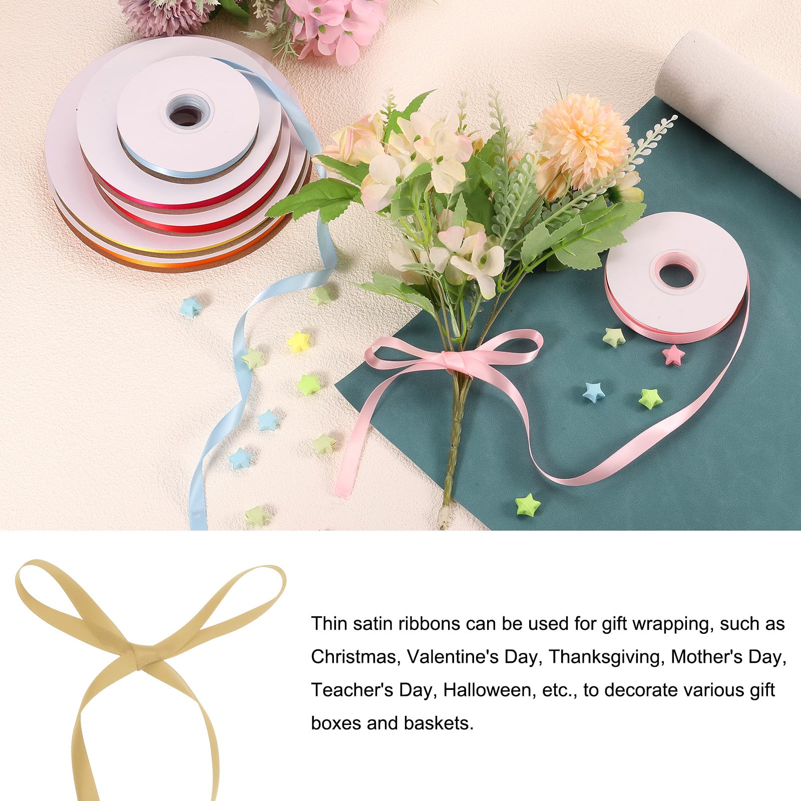 Rebower 25 Yard/75ft Satin Ribbon Thick Double Face Grosgrain Silk Ribbon, [for Gift Wrapping Hair Bows, Wedding, Cake - Image 3