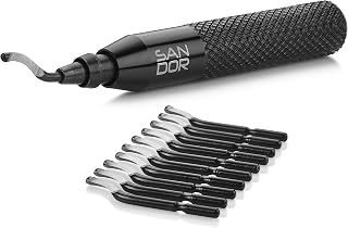 SANDOR Deburring Tool Kit: Rotary Handle, 10 HSS Blades & Case for Metal, Plastic, 3D Printing, Machinists