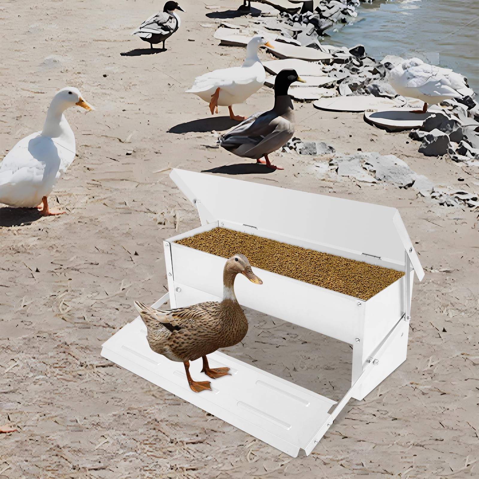 Comedero automático para gallinas, comedero automático para aves de corral de acero galvanizado, adecuado para la cría de pollos, gallinas y otras aves de corral