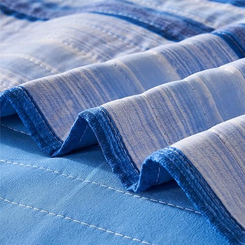 Miniatura 7 de KAKIJUMN Juego de ropa de cama matrimonialqueen, juego de edredón de rayas de retazos blancos y azules, juego de 2 piezas suave y ligero con 1 funda