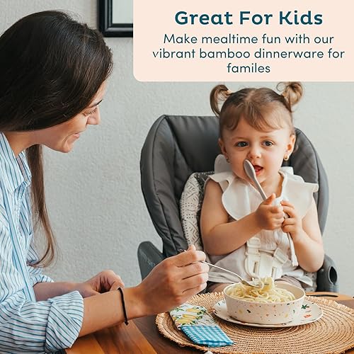 Miniatura 7 de Nook Theory Paquete de 4 platos llanos de fibra de bambú, alternativa para platos de plástico, platos de bambú reutilizables, platos inastillables,