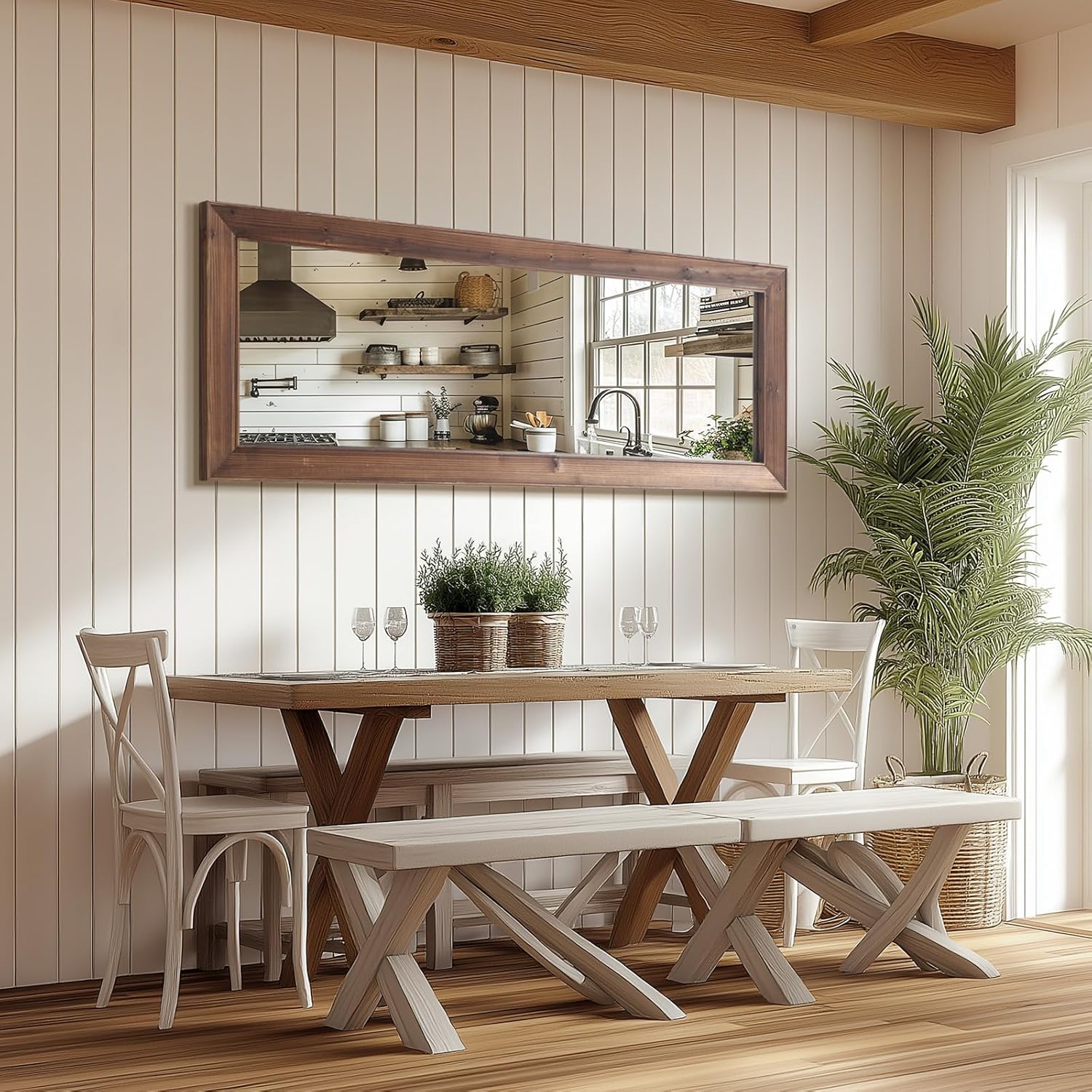 Rustic Farmhouse Full Length Mirror, 64"x21" Wood Frame Floor Mirror, Free Standing Mirror Leaning Wall for Bedroom Living Room Cloakroom, Rustic Brown - Image 4