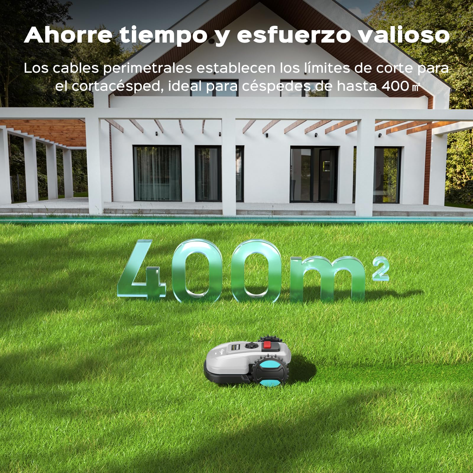 YARDCARE E400 Robot Cortacesped con Control App,hasta 400m²，Altura de Corte de 20 a 60 mm, Sensor de Lluvia, Robot Cortacésped 18 cm de Ancho de Corte,Menos de 60 dB
