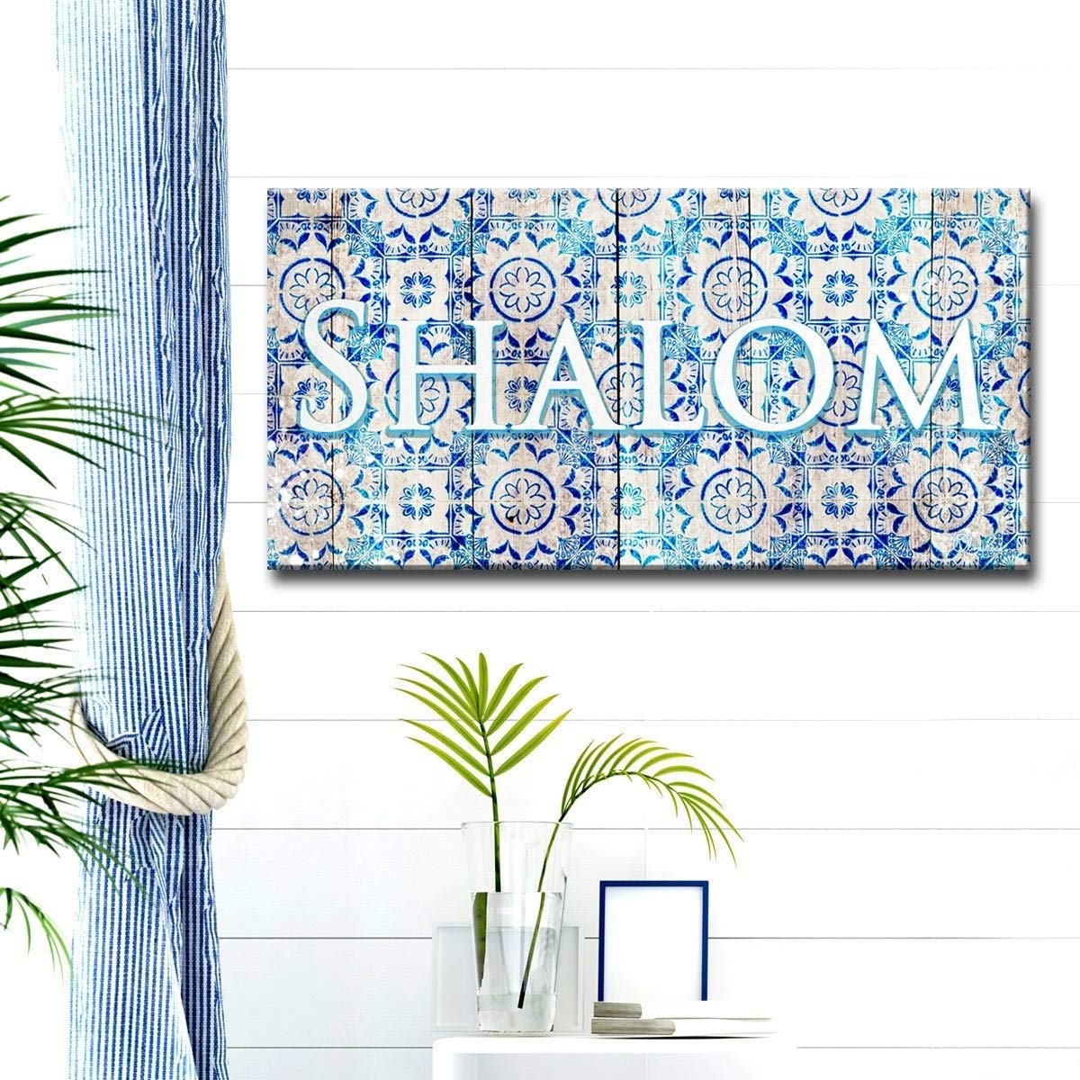 Ready2HangArt Olivia Rose Inspirational 'Shalom III' Wrapped Canvas Judaica Wall Art 18 in. H x 36 in. W