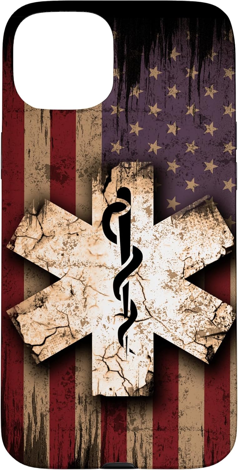 iPhone 14 Vintage EMS EMT Usa Flag Distressed American Paramedic Logo Case