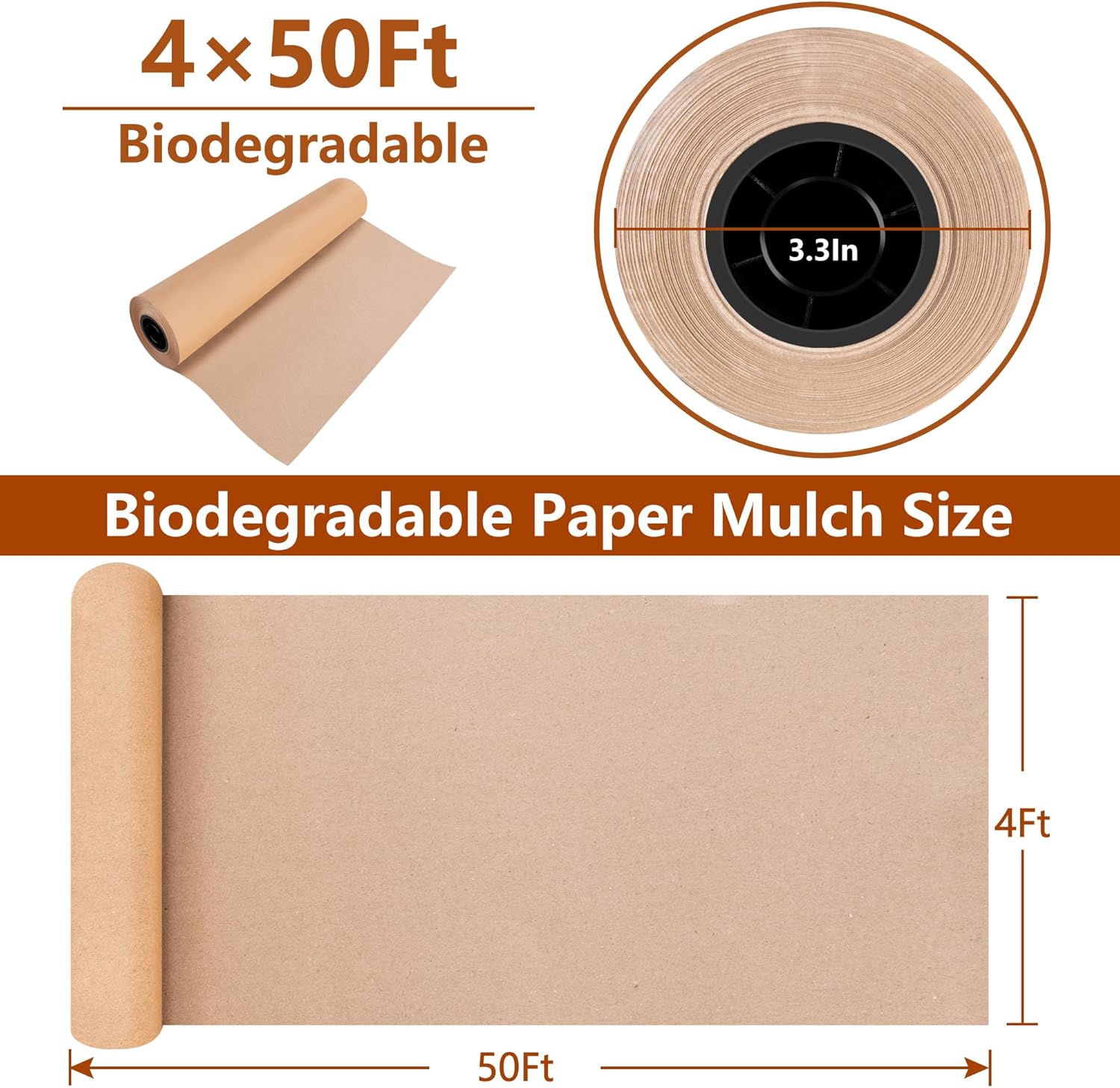 DECOHS 4 x 50 Ft Biodegradable Paper Weed Barrier- Heavy Duty Biodegradable Garden Bed Grass- Garden Paper Weed Control Barrier Weed Grass Blocker for Outdoor Garden Lawn