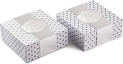 Miniatura 4 de Hallmark Cajas de regalo grandes de 10 pulgadas con bandas de envoltura (paquete de 2 plateado y blanco, "Just For You") para bodas, graduaciones,