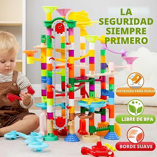 Miniatura 4 de JOYIN 236 Piezas Pista de Canicas Brillante con Ascensor Motorizado - Bloques de Construcción de Juguetes con 30 Canicas de Plástico que Brillan en