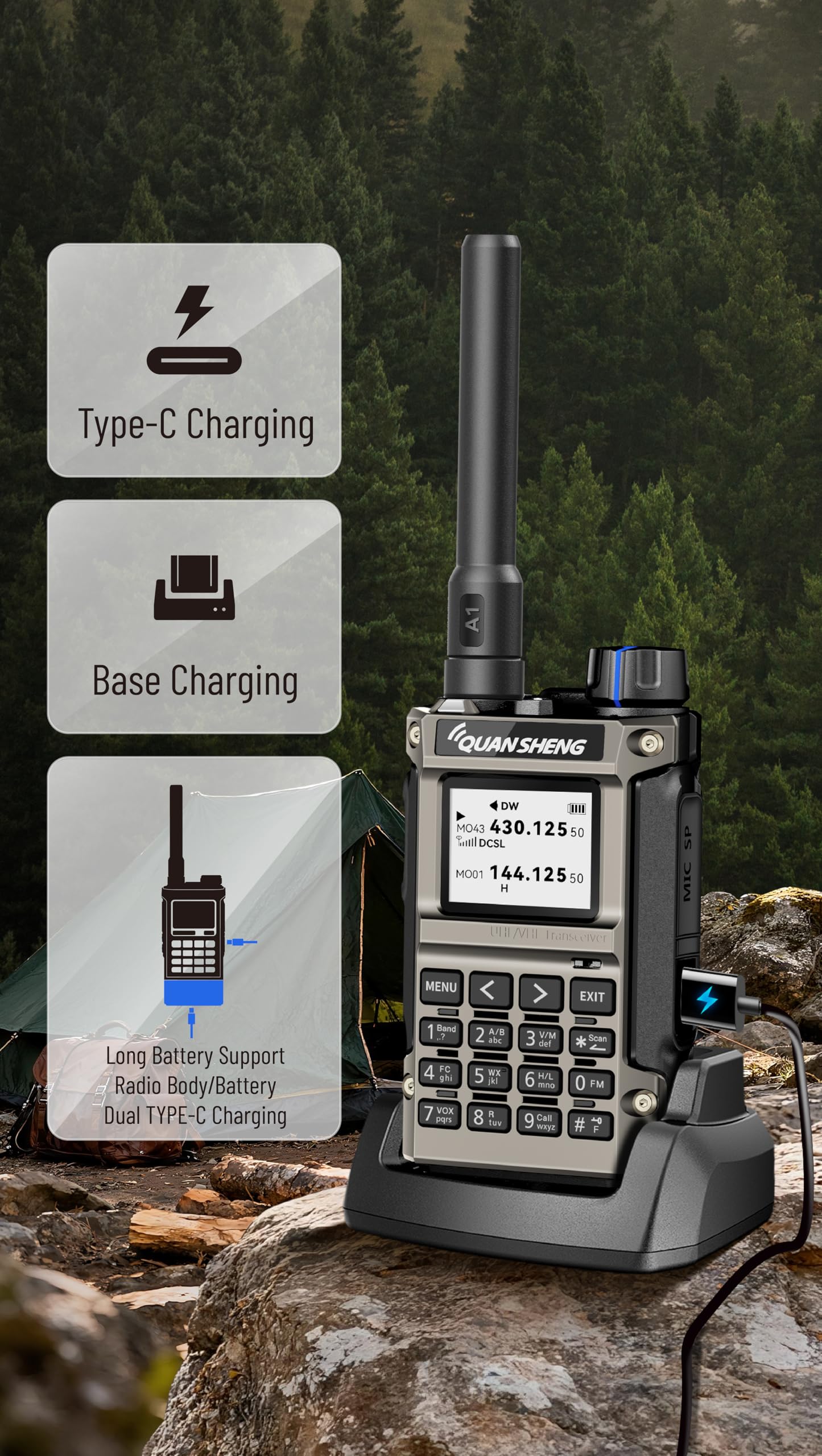 Quansheng UV-K1(8) Walkie Talkie Handfunkgerät, 1400mAh, Akku mit hoher Kapazität,Mini Pocket Radio, Full Band Empfänger, Air Band, One Key Frequency Match, Wireless Copy, NOAA