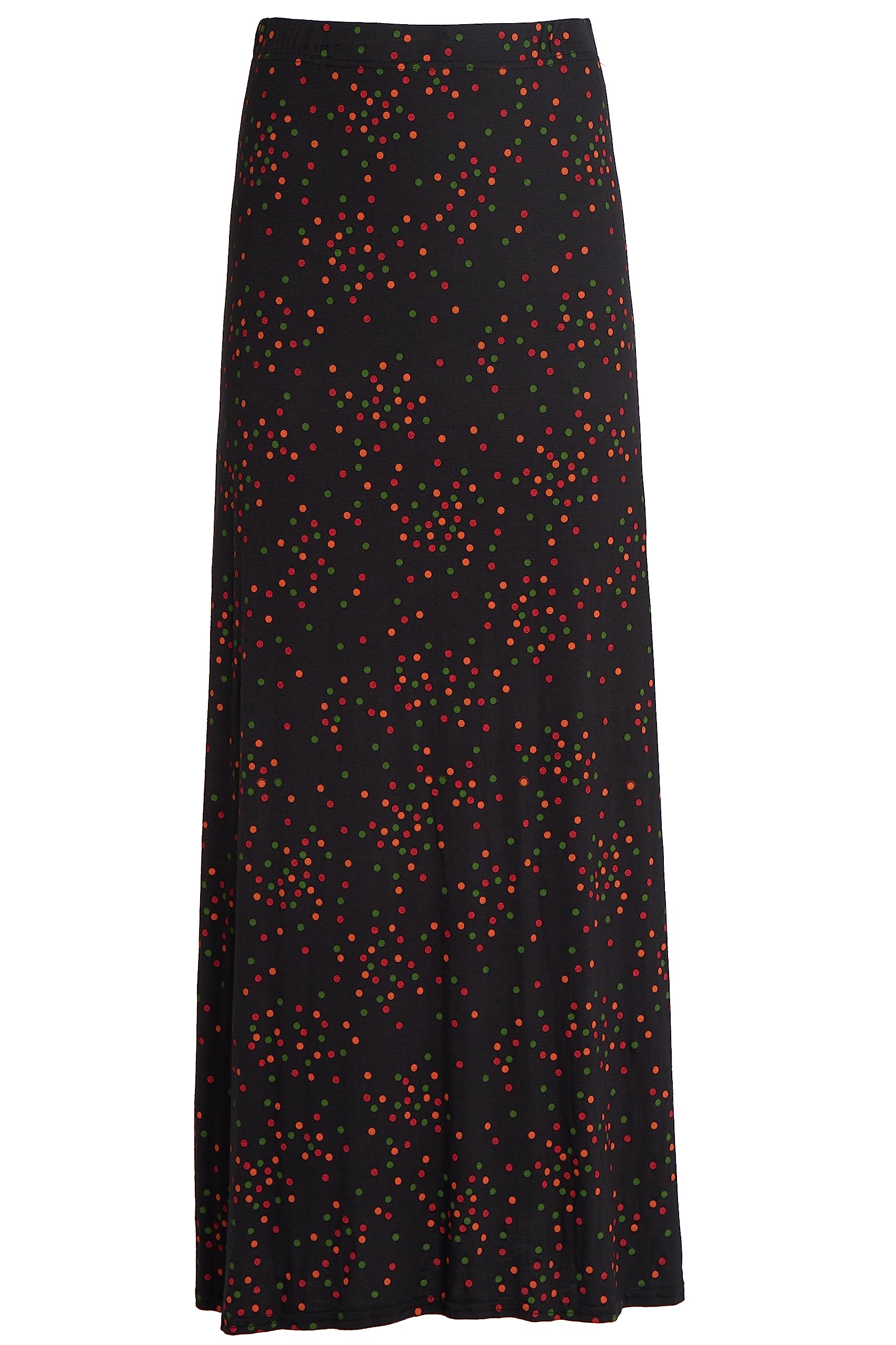 WearAll Women's Paisley Print 70S Boho Stretch Long Maxi Skirt Black Multi Doted 22-24