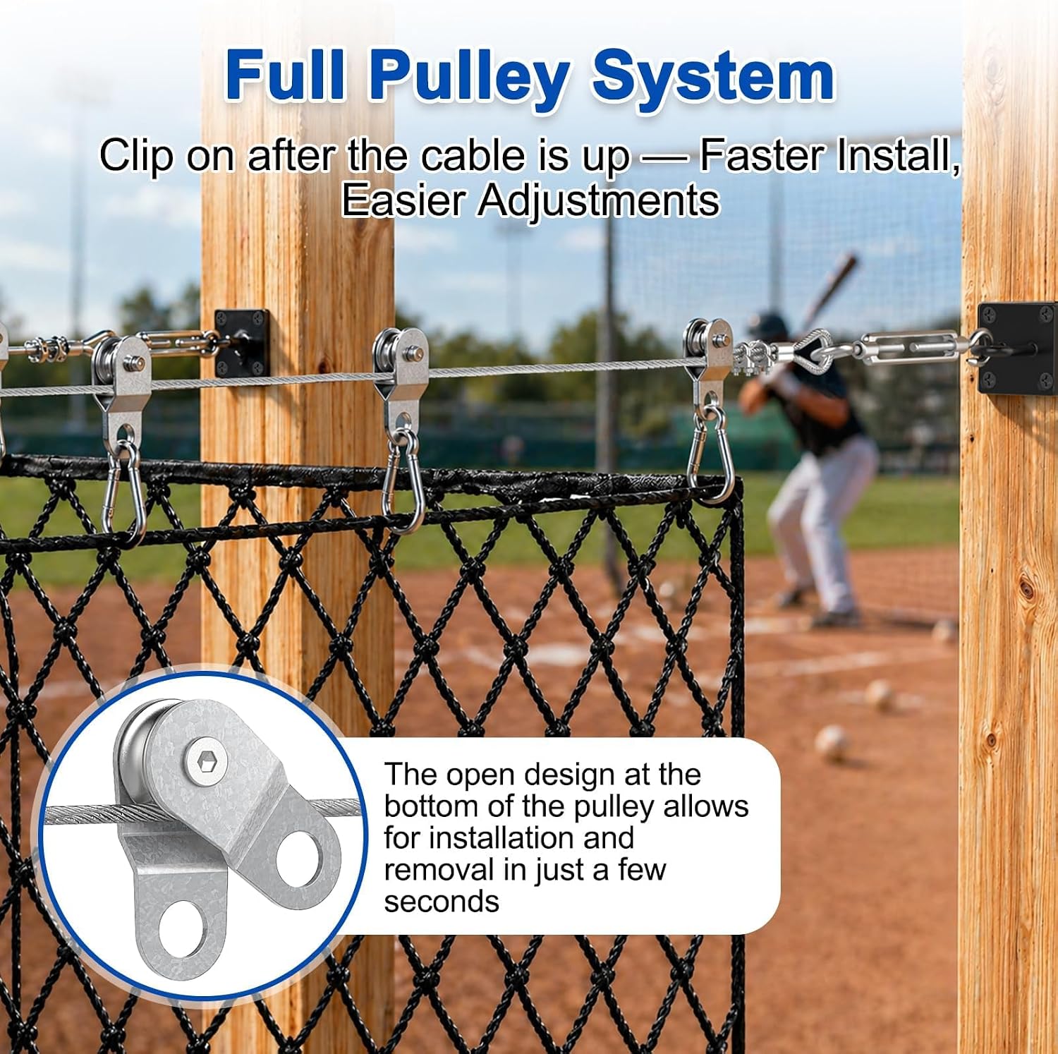 Condition photo showing As Is for batting cage cable kit for 10/20/35/55/70ft, heavy duty retractable batting cage netting net wire tension hanging kit, batting cage frame for backyard, diy baseball & softball hitting tunnels 20ft