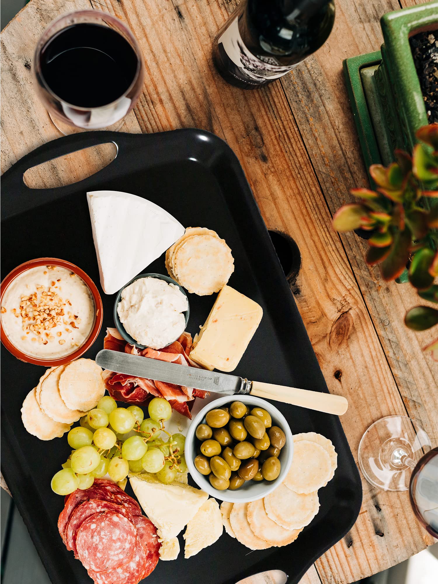 Vassoi da portata in melamina per mangiare, 47,5 x 30 cm, per antipasti, salumi, cibo, snack, cupcake, dessert, senza BPA, vassoio lavabile in lavastoviglie, set da 2, nero