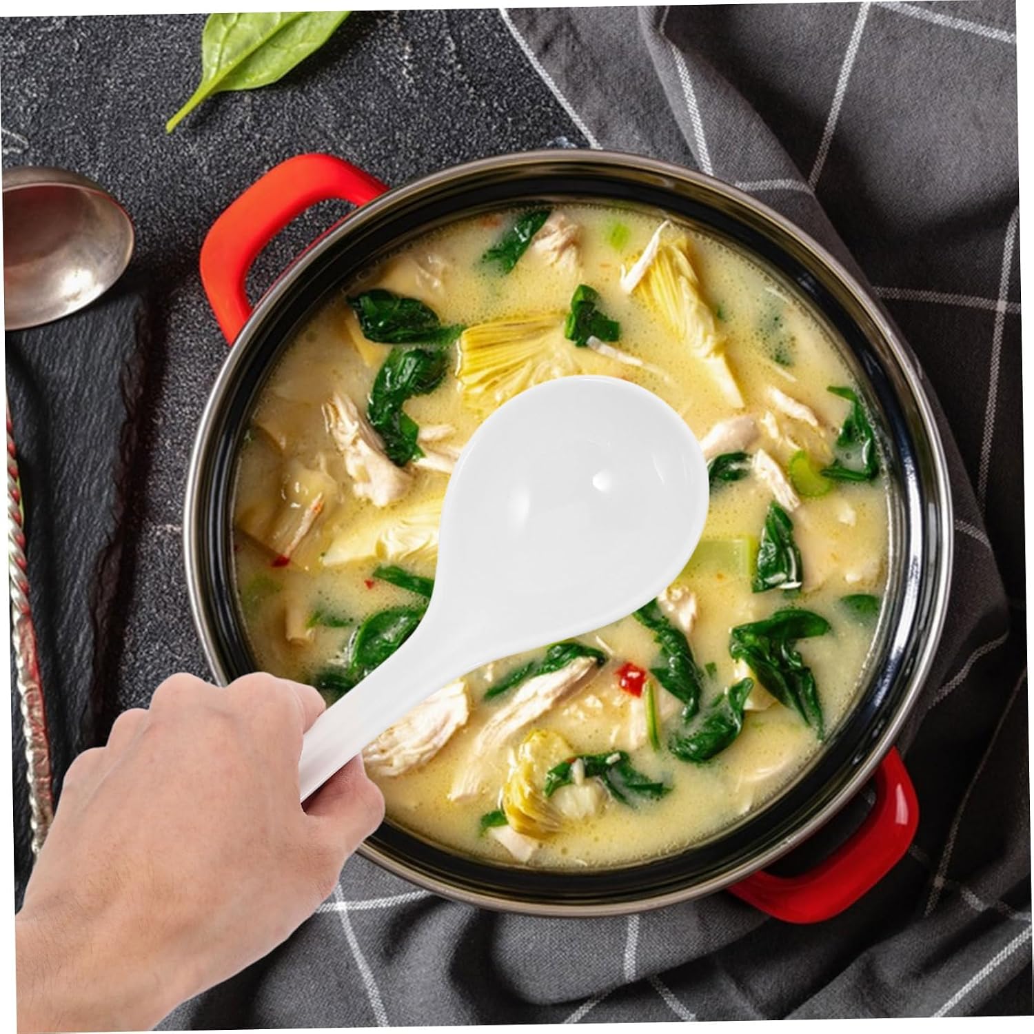 Porcelain Soup Ladle Multi Dish Cooking Spoon for Ramen Wonton Miso Asian Soups Bone with Firm Grip Elegant for Any Event