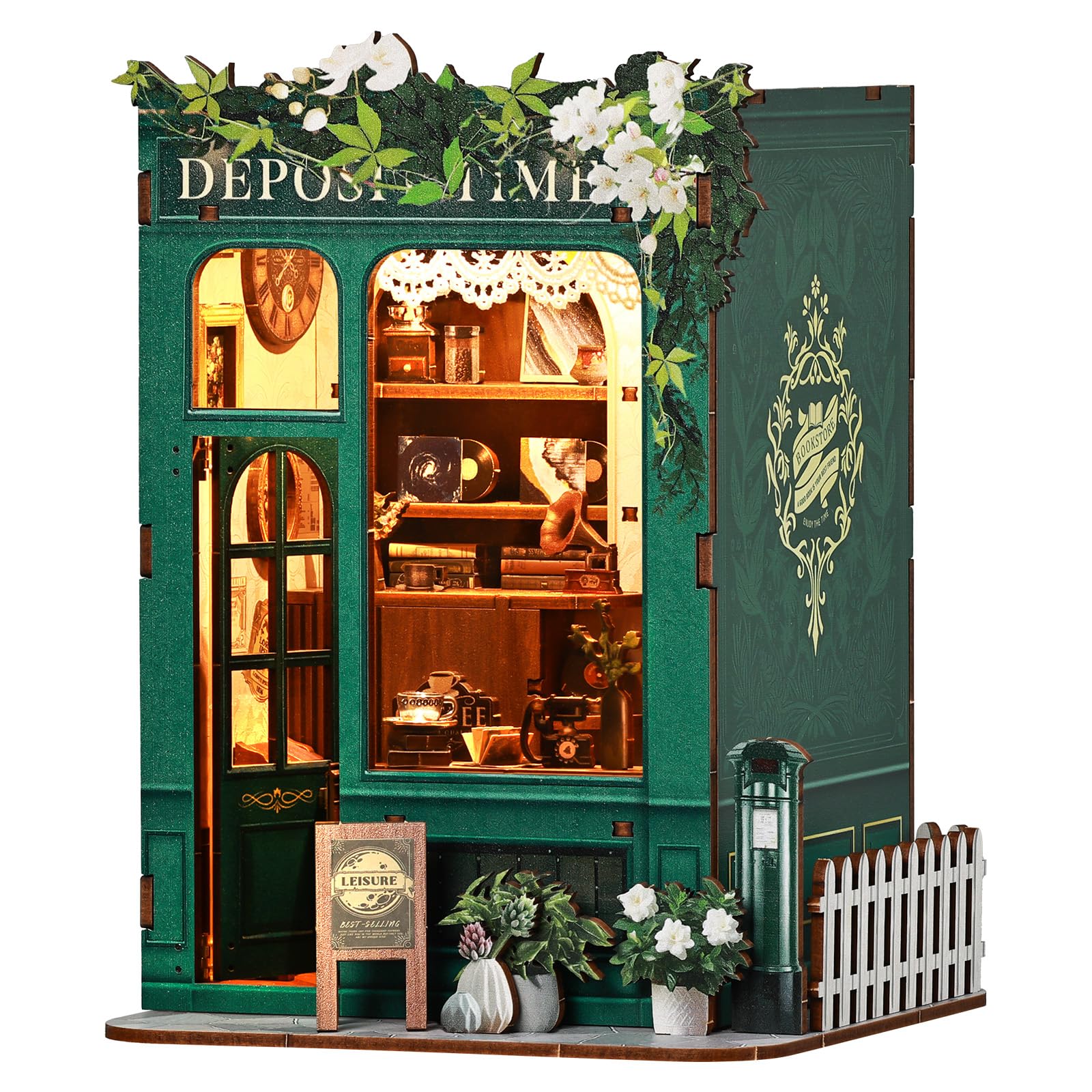 BBLIKE Book Nook Kit-DIY Miniature House Kit for Adults, Dollhouse Bookshelf Decor 3D Wooden Puzzle with Sensor LED Light, Bookend Craft Model Kits for Adults to Build Gift (Vintage Bookstore)