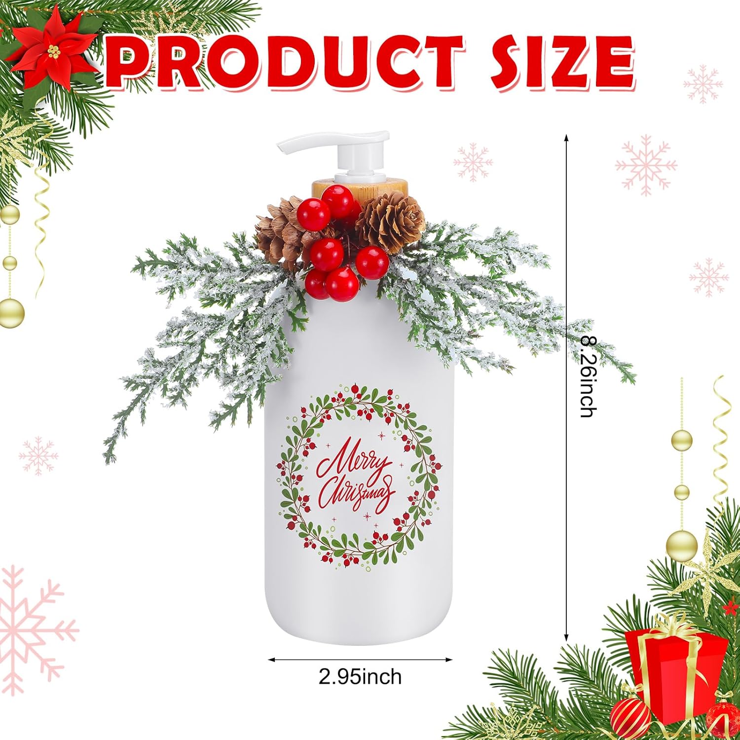 Rtteri 2 Pcs Christmas Soap Dispenser 2 Pcs Red Berry Branch Decoration Bathroom Hand Soaps Dispenser Kitchen Christmas Decoration Cute Soap Pump for Farmhouse Indoor Bathroom Decor