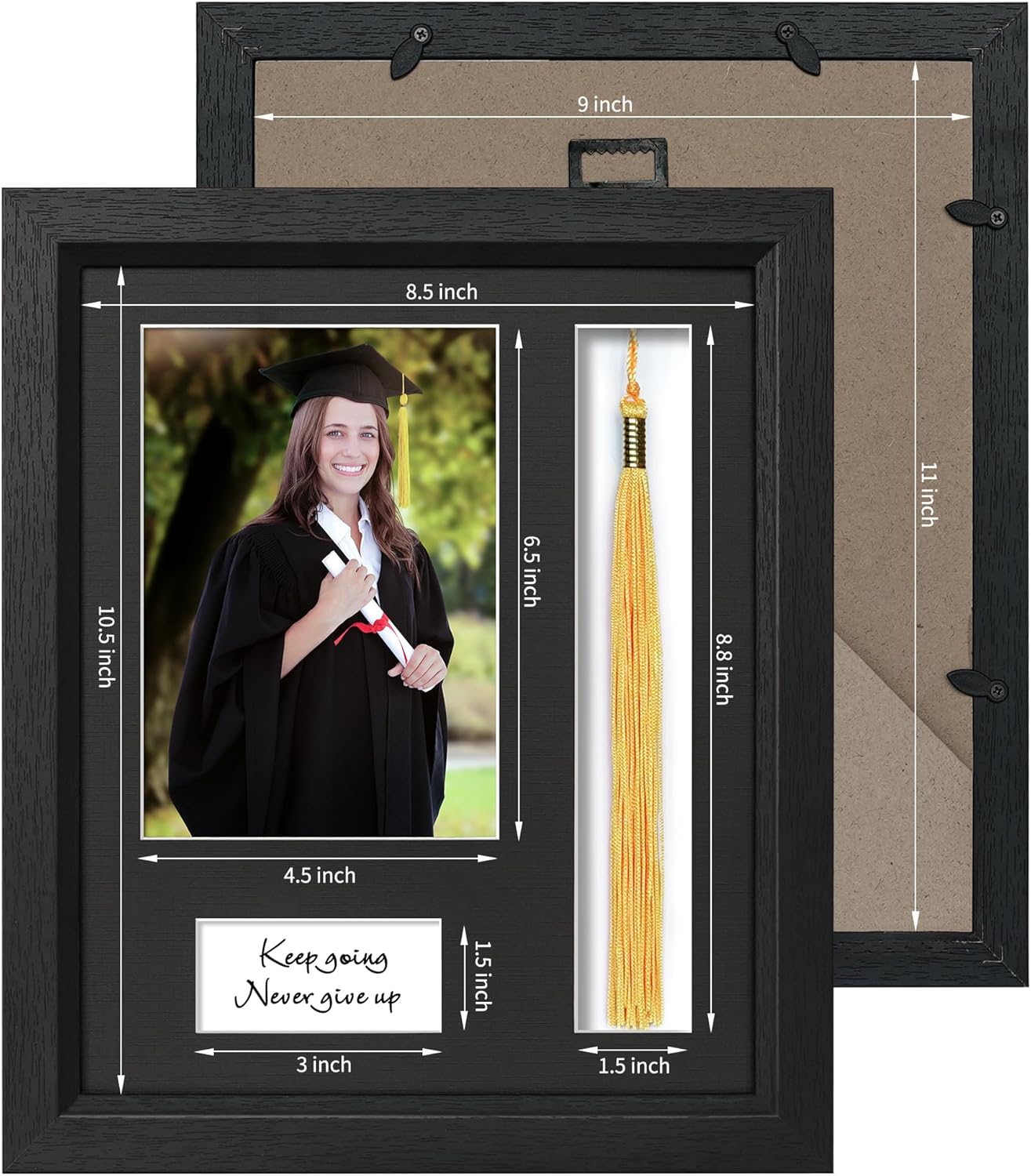 9x11 Graduation Picture Frame with Tassel Holder for 5x7 Photo, Shadow Box Frame with HD Real Glass and Black Linen Textured Mat, Graduation Party Gift and Keepsake Display Frame