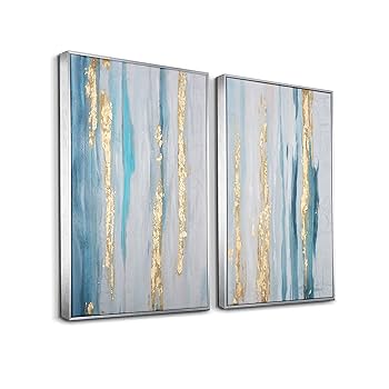 抽象油彩画 青と金の色合い 抽象油彩画 青と金の色合い 抽象画アート No.008 カラーインク F0