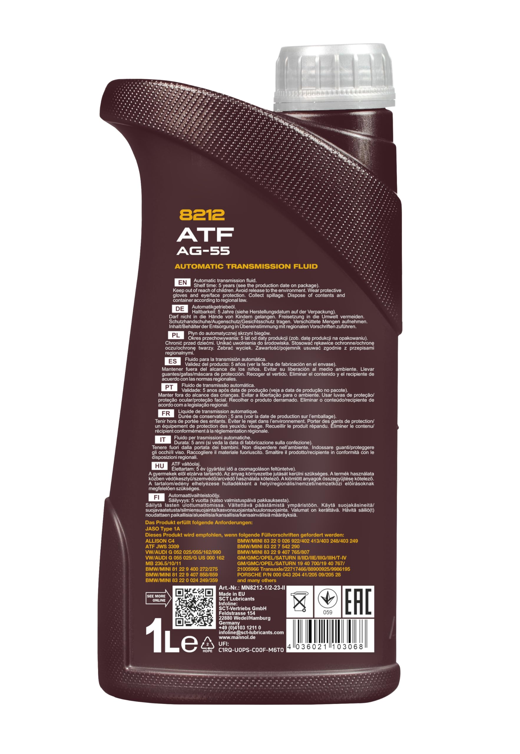MANNOL 8212 ATF AG55 Automatic Transmission Gearbox Oil 1 Litre