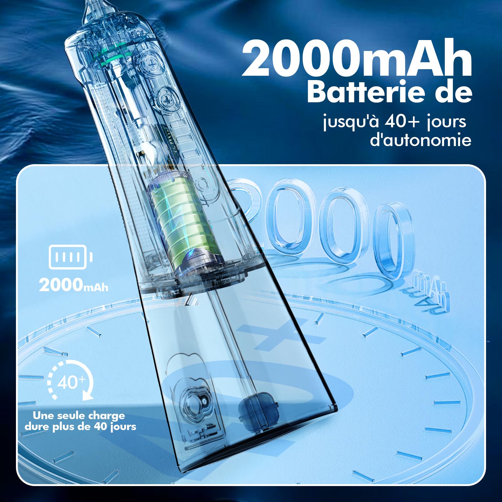 Jet Dentaire Hydropulseur, avec 4 Embouts Jet, Réservoir 300ML, Irrigateur Oral Portable avec 4 Modes, Étanchéité IPX7, Rechargeable, Nettoyage Dentaire pour Adultes à Domicile et en Voyage