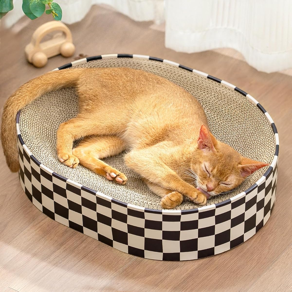 Cama rascadora ovalada para gatos Conlun | Salón rascador para gatitos | Medio | Almohadilla de cartón corrugado | Forma cóncava | Base cerrada sin ensuciar | Sirve como protector de muebles de sofá.