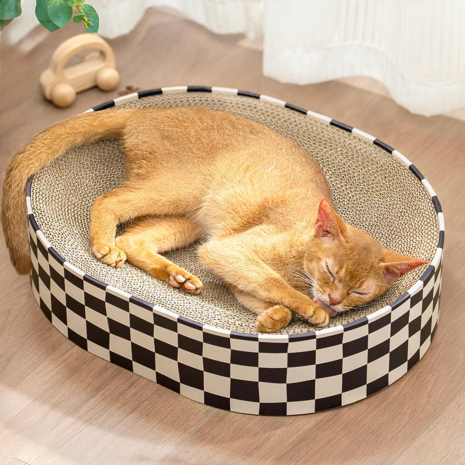 Cat Scratcher Cardboard,2 in 1 Oval Cat Scratch Pad Bowl for Indoor Kitty Grinding Claw,Round Kittens Scratching Board Corrugated Lounge Pet Beds&Furniture Protector for Couch&Carpets&Sofas