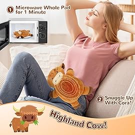 Microwave Heating Pad for Pain Relief, 16 x 11 Microwavable Heating Pads for Cramps, Back Pain, Neck Shoulder, Muscles, Knee, Joints, Natural Heat Pack Moist Heat, Highland Cow with Round Eyes