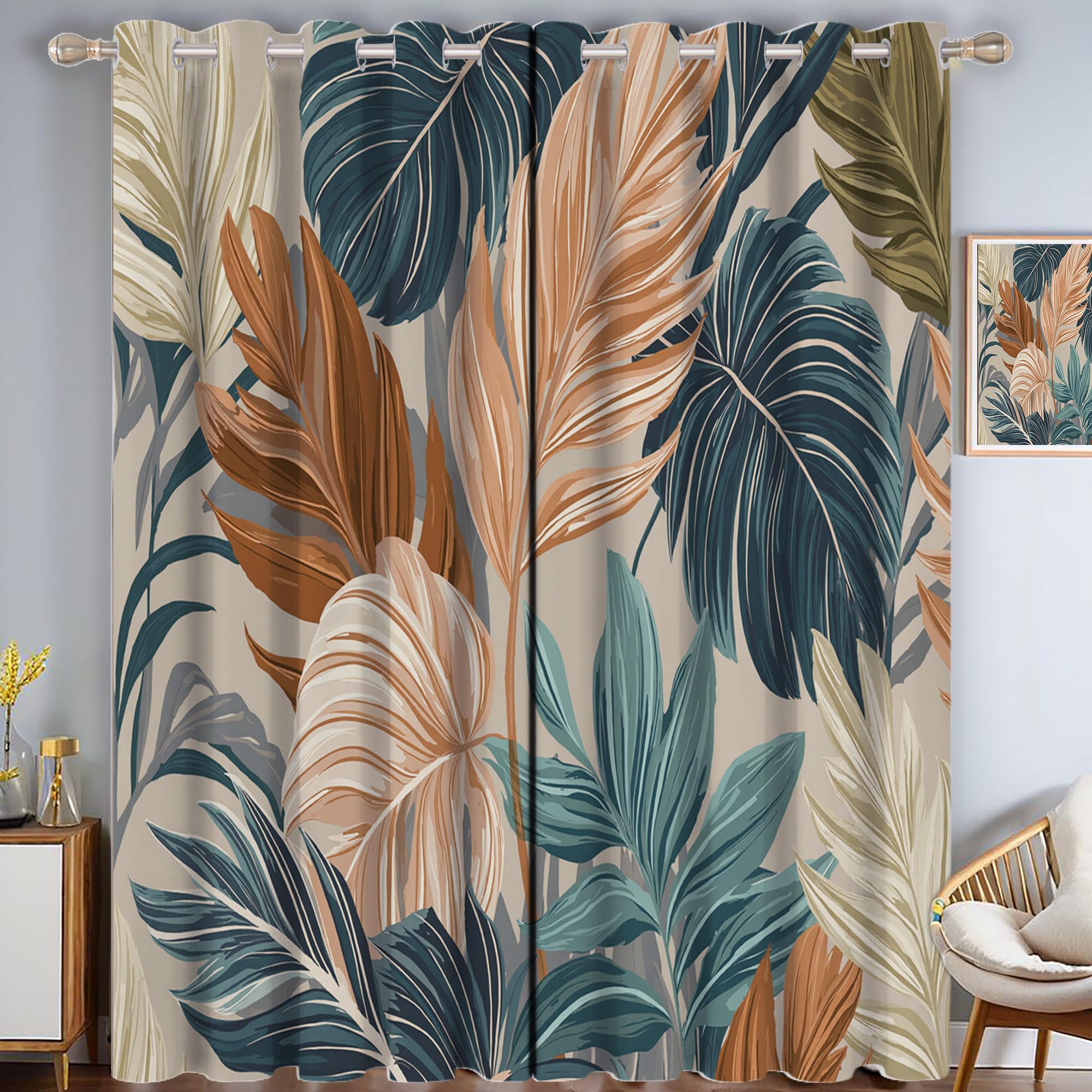 Rideau occultant feuillage tropical rideaux motif feuille de monstera terre cuite 240h