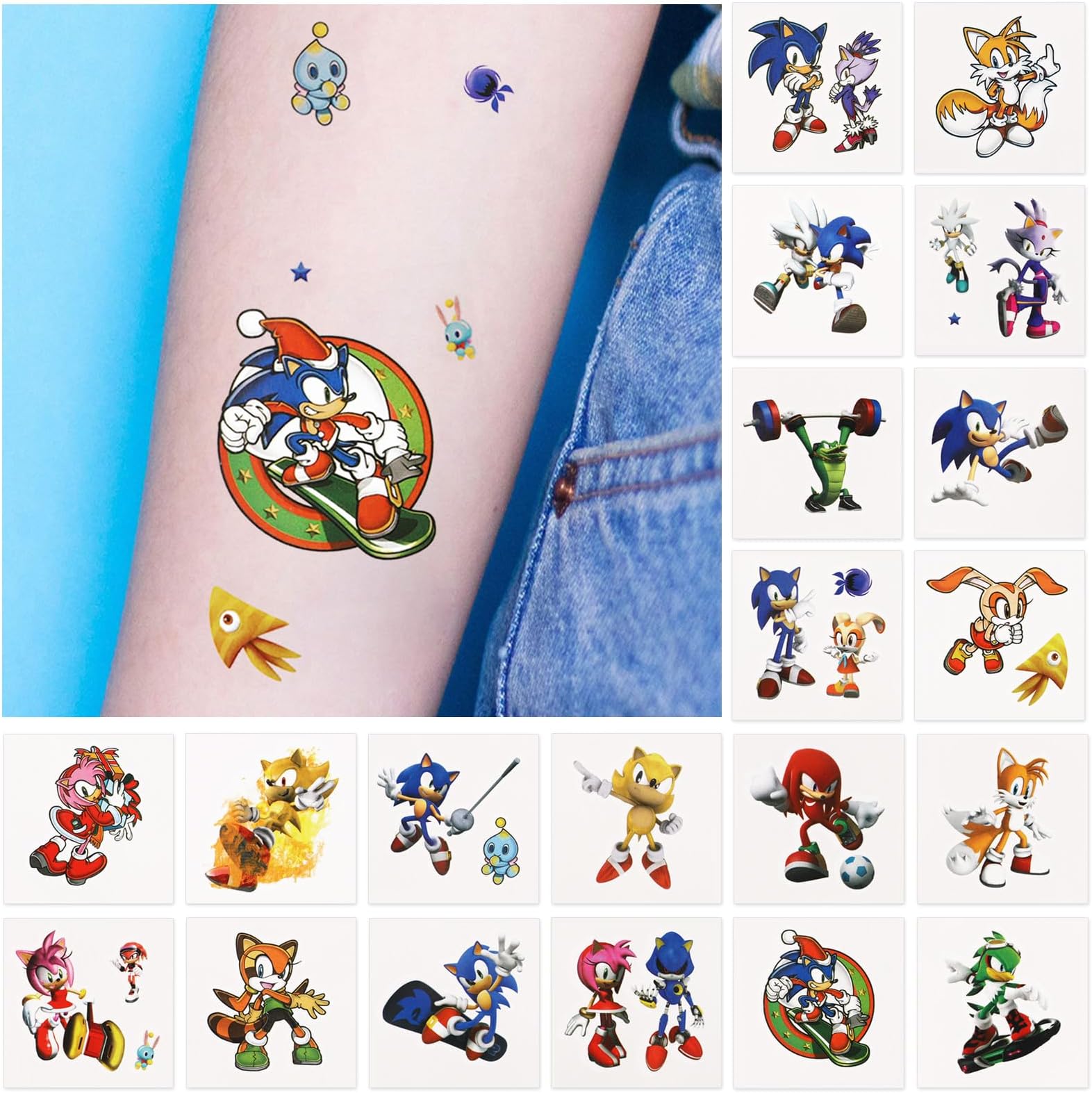40Pcs Anime Temporary Tattoos for Kids Birthday Party Favors Cute Cartoon Party Supplies Fake Tattoos Stickers Decorations for Boys Girls School Rewards Gifts