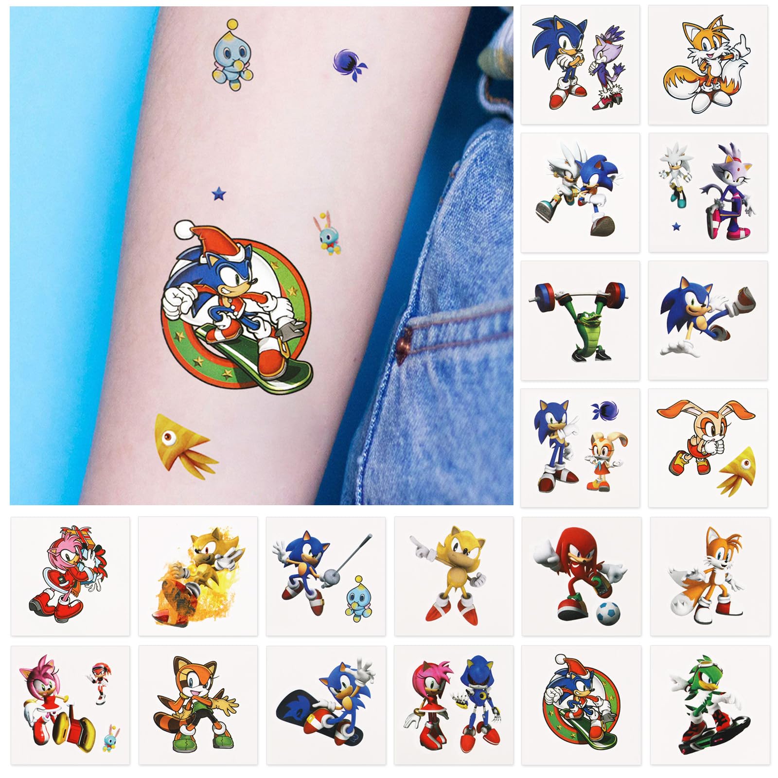 40Pcs Anime Temporary Tattoos for Kids Birthday Party Favors Cute Cartoon Party Supplies Fake Tattoos Stickers Decorations for Boys Girls School Rewards Gifts