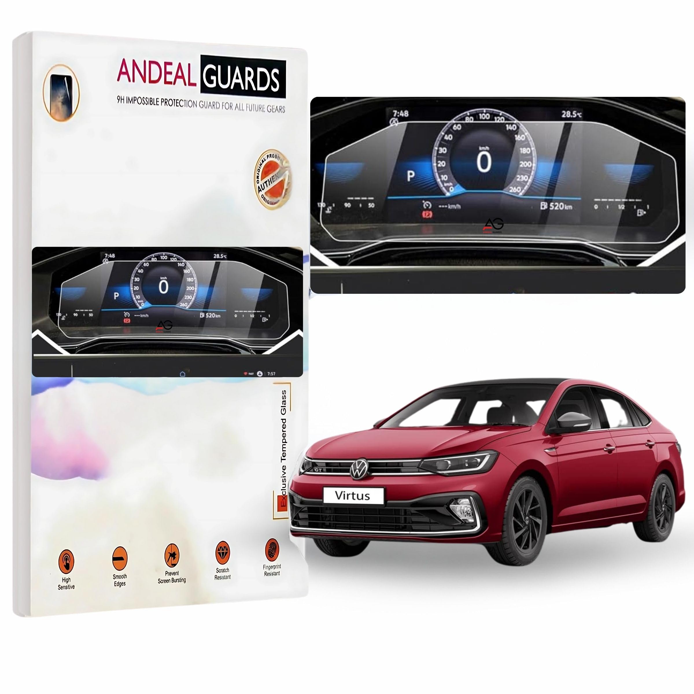 Tempered Glass Screen Protector Compatible With Volkswagen Virtus Instrument Cluster Navigation System (Topline & Gt Variant Virtus,Volkswagen)