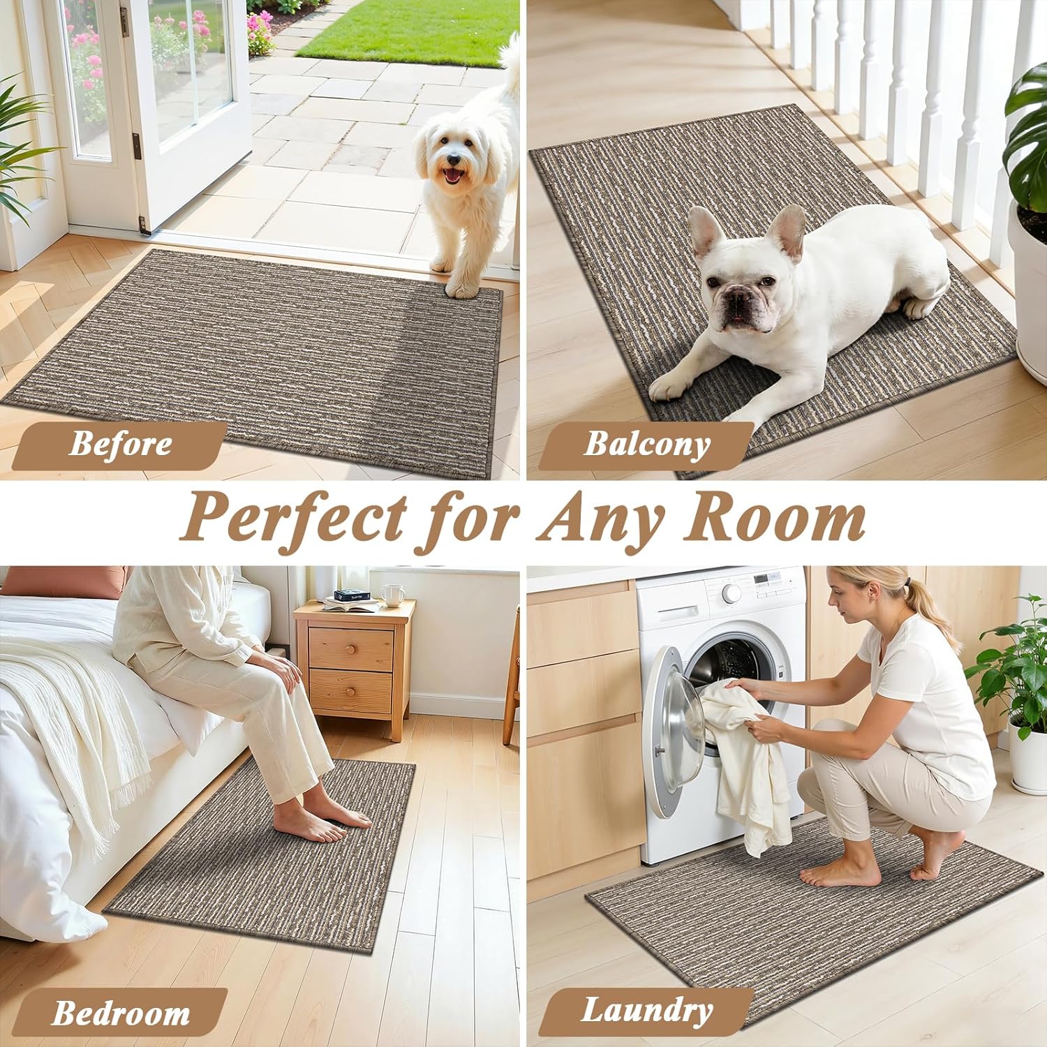 Ileading Indoor Door Mat 24"x36" Non-Slip Washable, Super Absorbent Stain Resistant Pet Friendly Muddy Paws Welcome Mat, Entryway Mat for Entrance Bath Laundry (Beige)