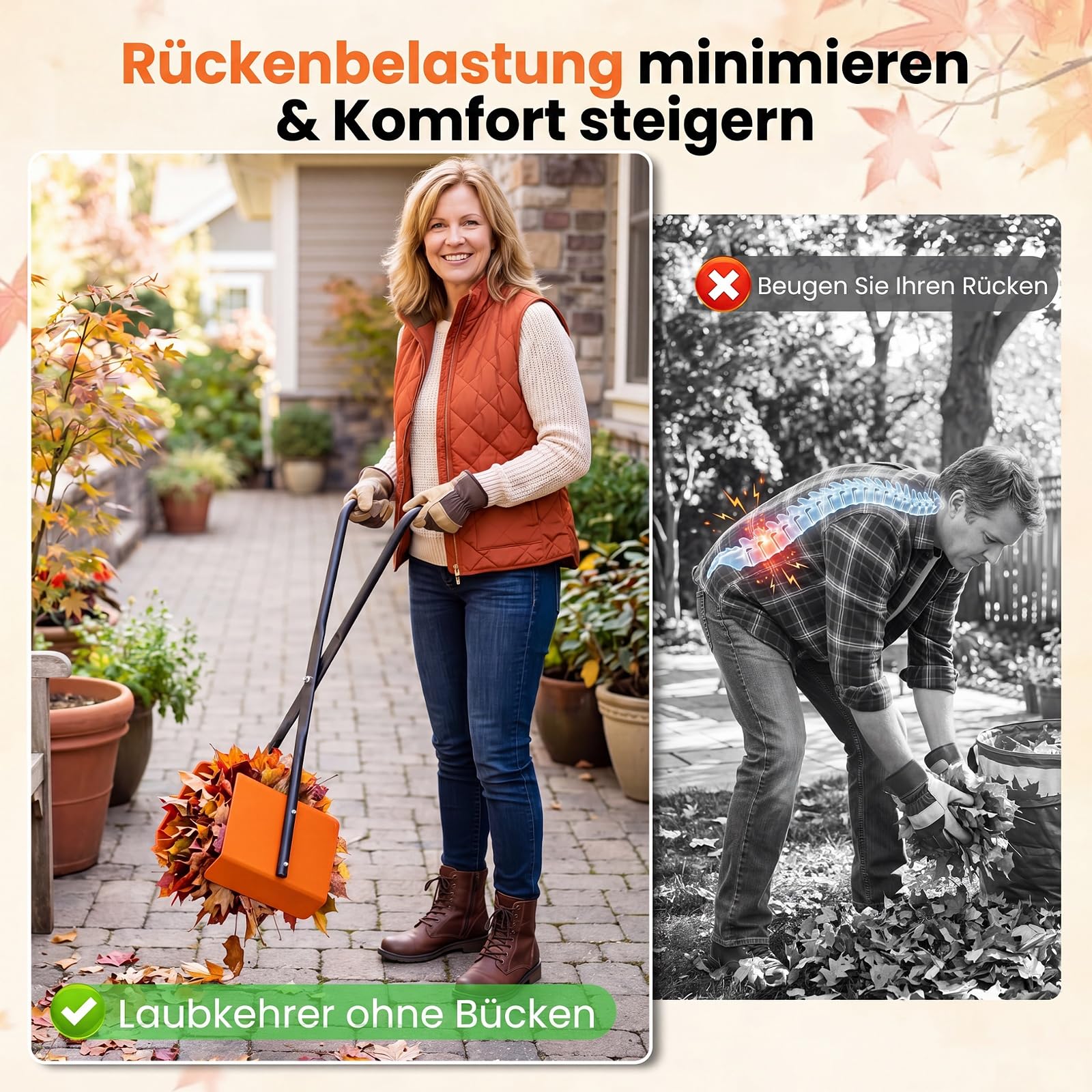 COSTWAY Laubgreifer, Gartengreifer mit ergonomischen Griffen, Orange