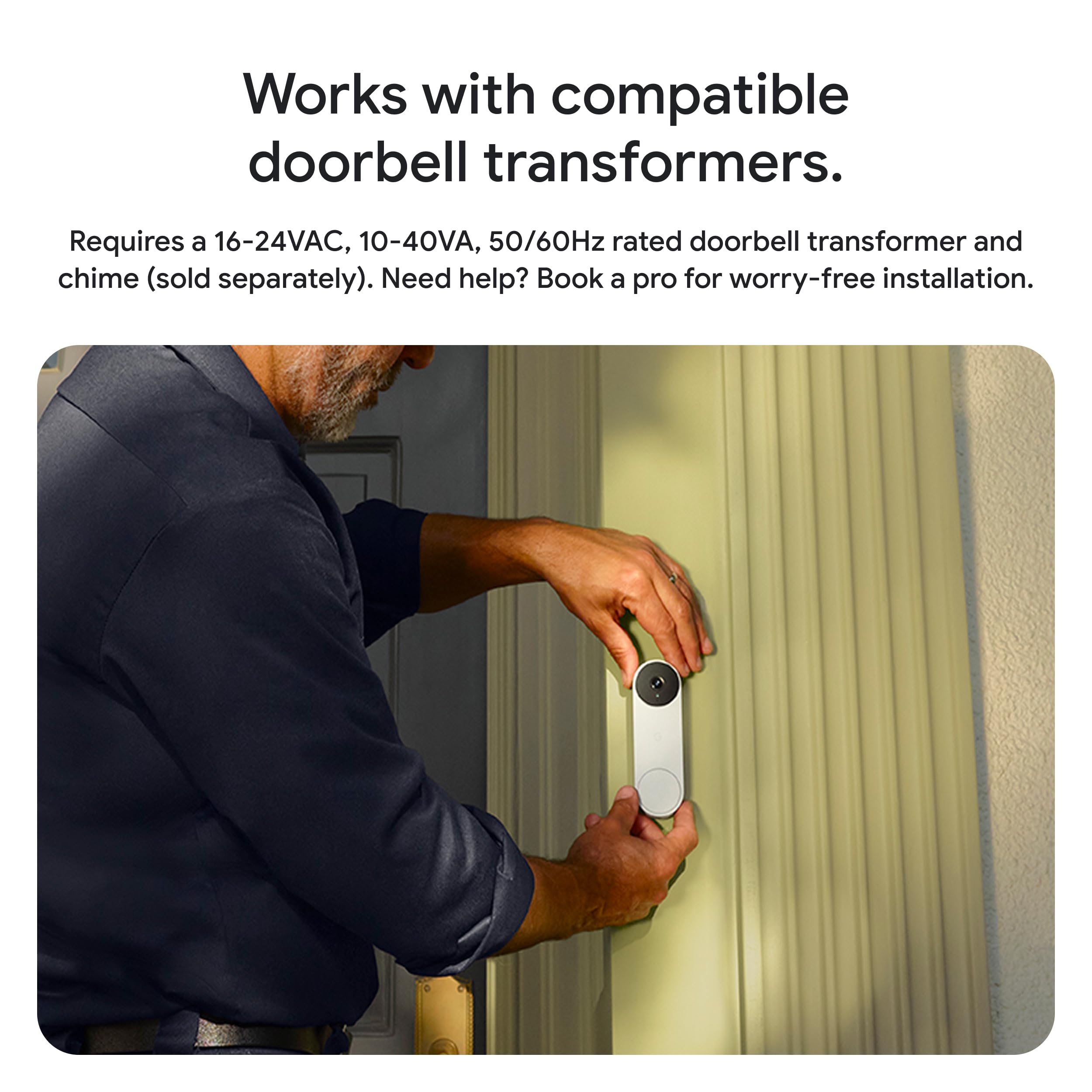 Google Nest Doorbell (Wired, 3rd Gen) - 2K Video and Gemini, Live View, Night Vision, 2-Way Audio - Works with Google Home - 2025 Model - Linen