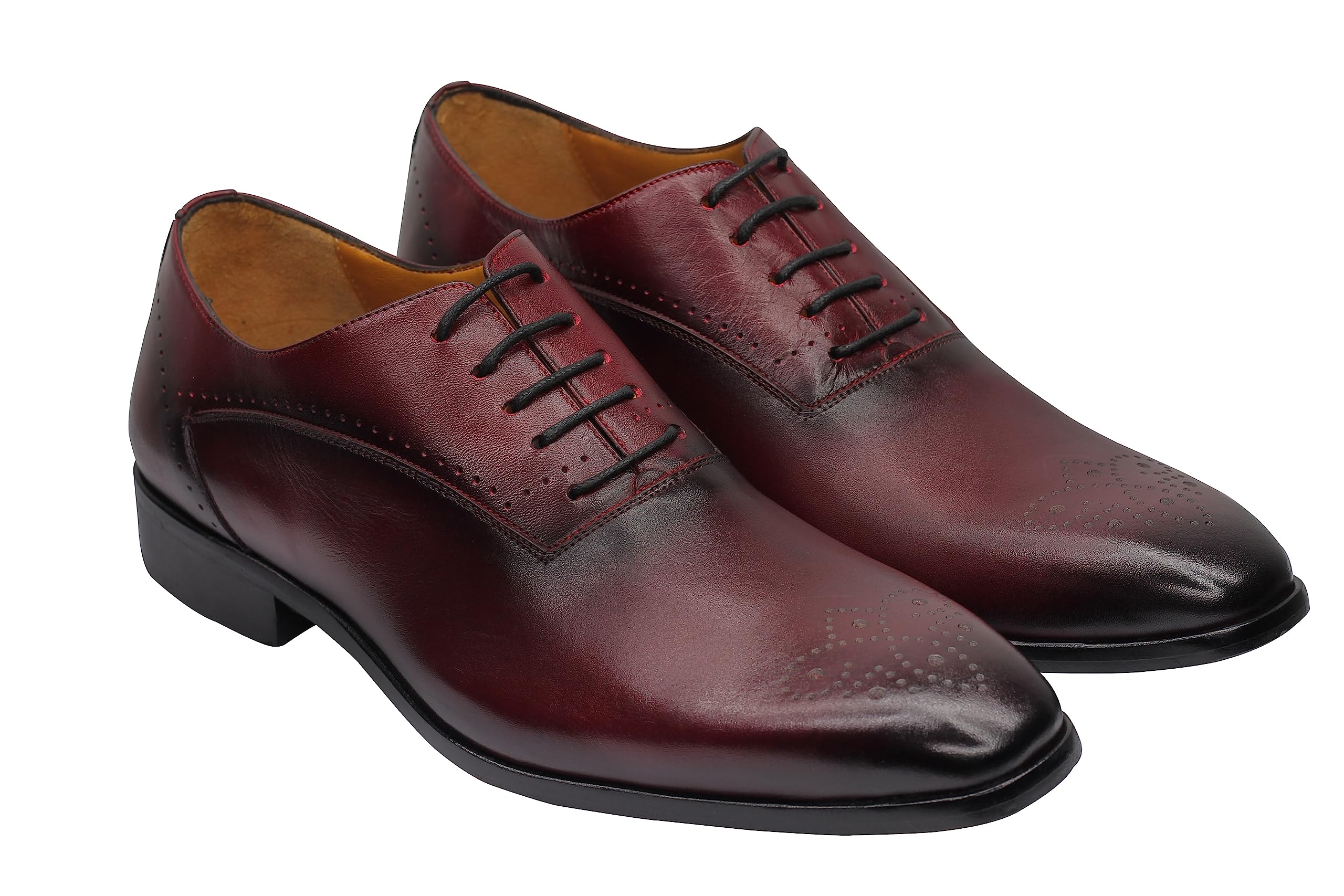 Scarpe da Uomo in Vera Pelle di Vitello, Suola in Pelle, Classiche, Fatte a Mano, Semi Brogue, Stringate