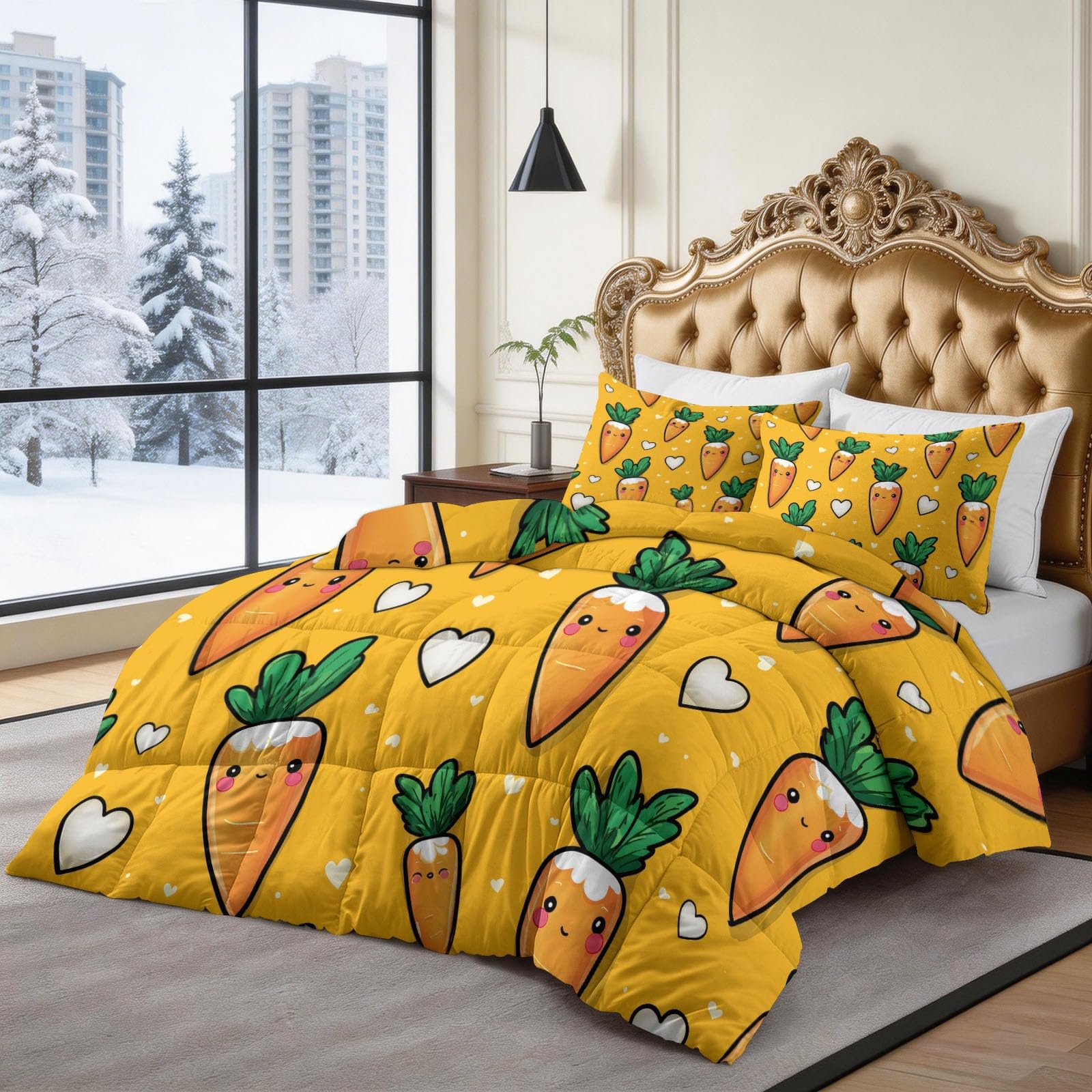 Generisch Smiley-Möhre Herzen Bettdecke 135 x 200 cm 4 Jahreszeiten Steppdecke, Lustiger Cartoon Waschbare Ganzjahresdecke Kinder Bettwaren Set Kinderzimmer Babyzimmer Bettdecke Ohne Bezug