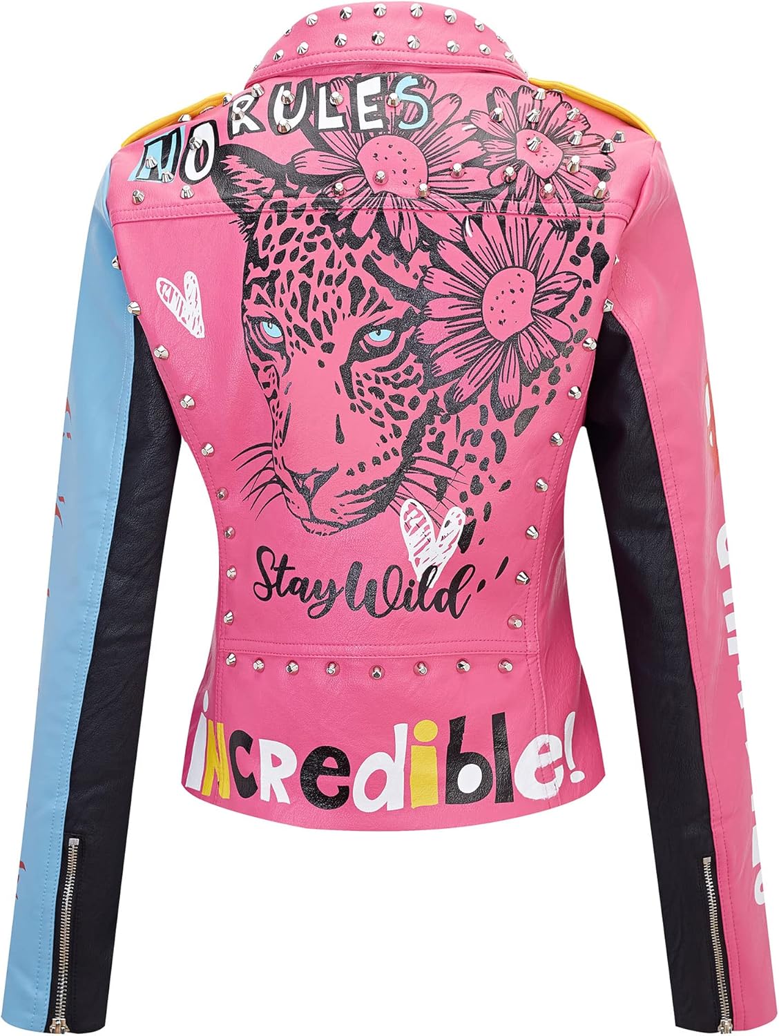 Bellivera Faux Leather Jacket for Women Studded Rivet Floral Moto Biker Short Lapel Coat - Image 6