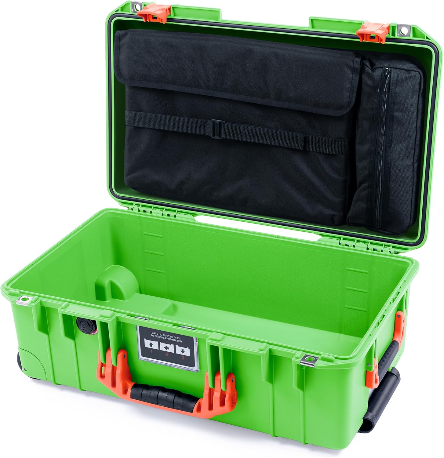 ColorCase Pelican Air 1535 Carry-on Case Lime Green - Waterproof Case with Laptop Computer Lid Pouch Only - Red Handles & Latches