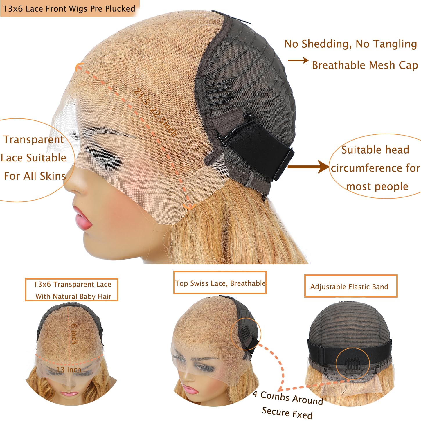 Honey Blonde Wig Human Hair 13x6 Body Wave Hd Lace Front Wigs Human Hair Pre Plucked 27# Colored Blonde Lace Frontal Wig 180% Density Real Hair Wavy Human Lace Front Wigs For Black Women 30Inch