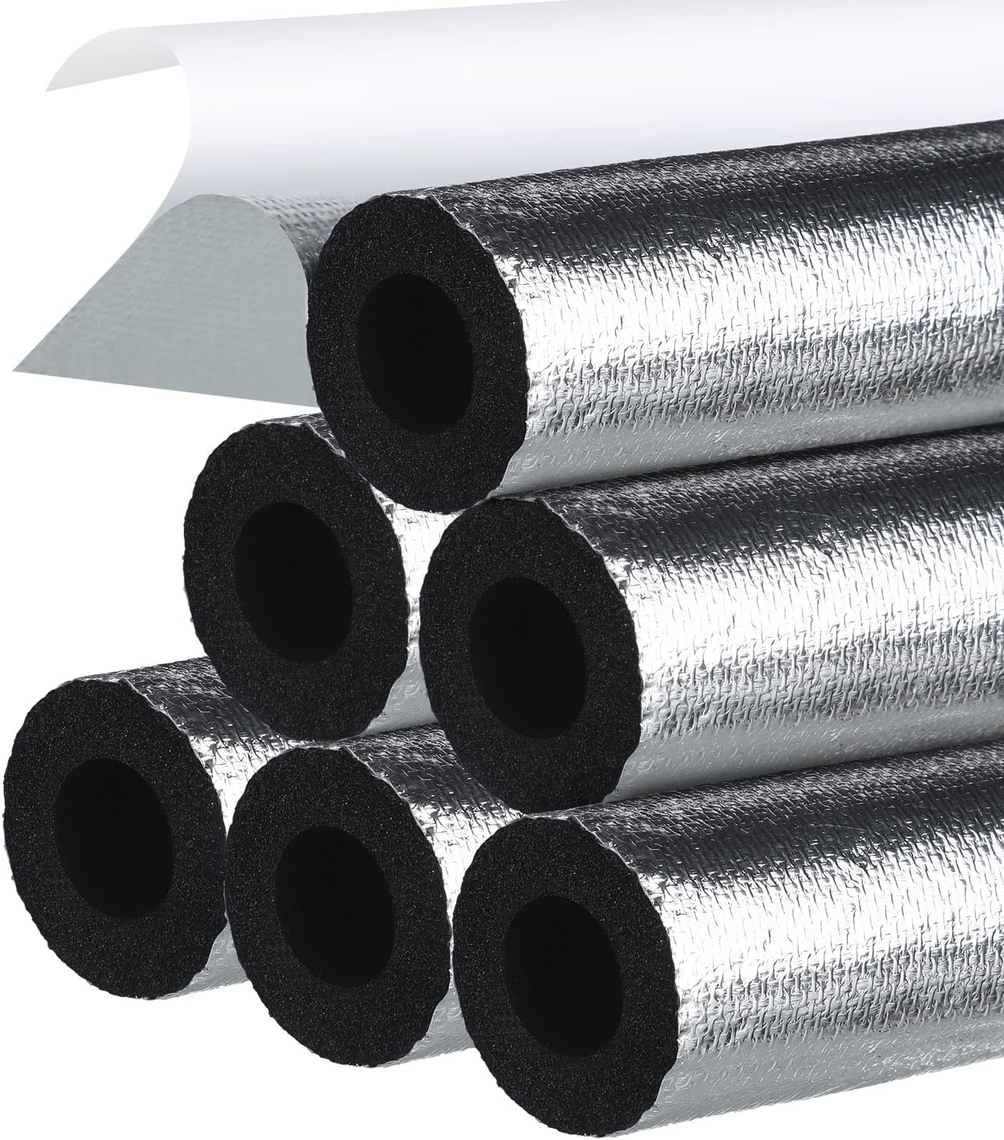 Kingdder 6 Pcs Pipe Insulation Foam Tube Self Adhesive Insulation Wrap for Copper Pipe Pre Slit Clamp Highly Insulated Foam for Outdoor Winter Irrigation, Sprinkler(1.3 Ft x 1 Inch)