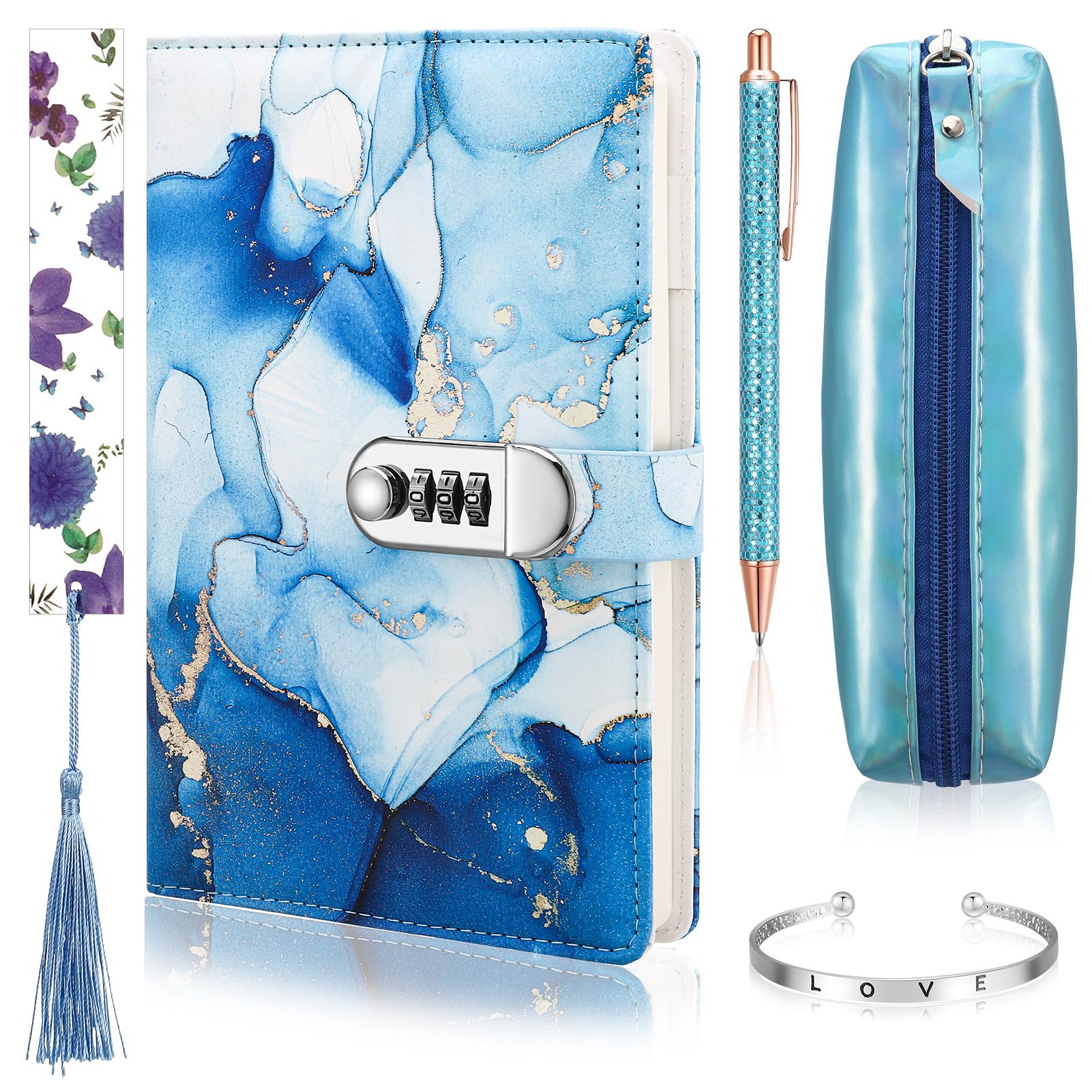 Candcamp Secret Diary with Lock, Journal Notebook Set with Pen, Bookmark, Pencil Case, and Bracelets - Gifts for Ages 6-12