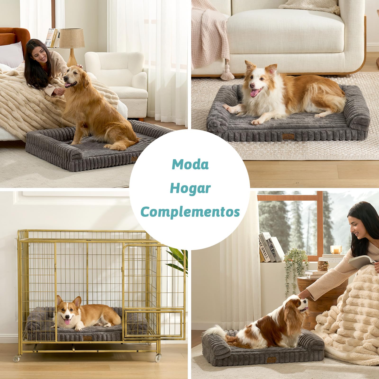 COZY KISS Cama Ortopédica para Perros de Pelo Sintético, Sofá Ergonómico para Perros Muy Grandes, 110x80x17 cm - Diseño Acordonado, Lavable, Antideslizante, Gris XL