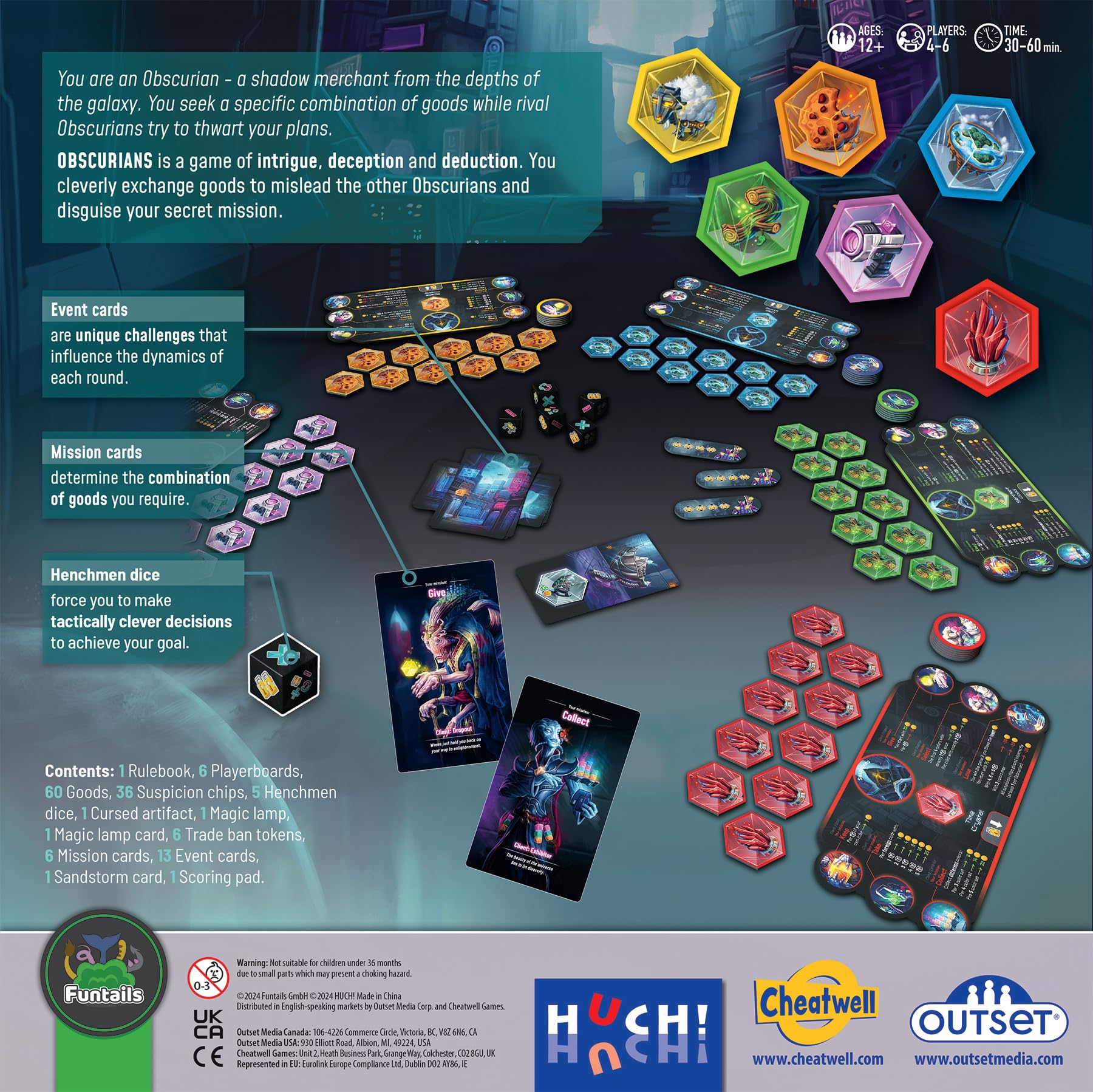 Outset Media Obscurians – Das Spiel der Intrigue Deception und Deduction – für 2 bis 6 Spieler ab 12 Jahren – Ein Ressourcen-Management-/Abzugsspiel