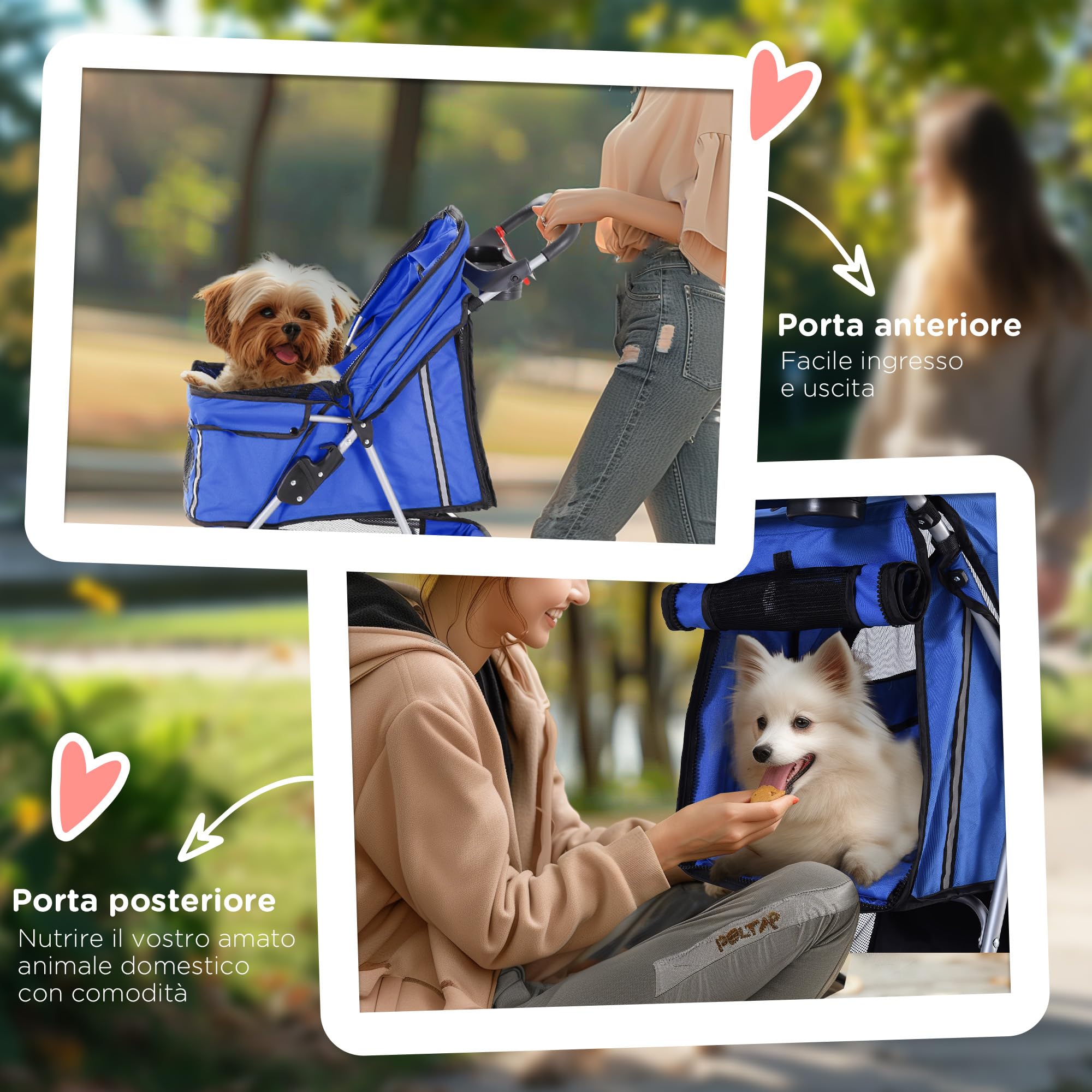 PawHut Passeggino per Cani Pieghevole Carrello per Animali Domestici Carrello Carrozzina Blu 75 x 45 x 97cm