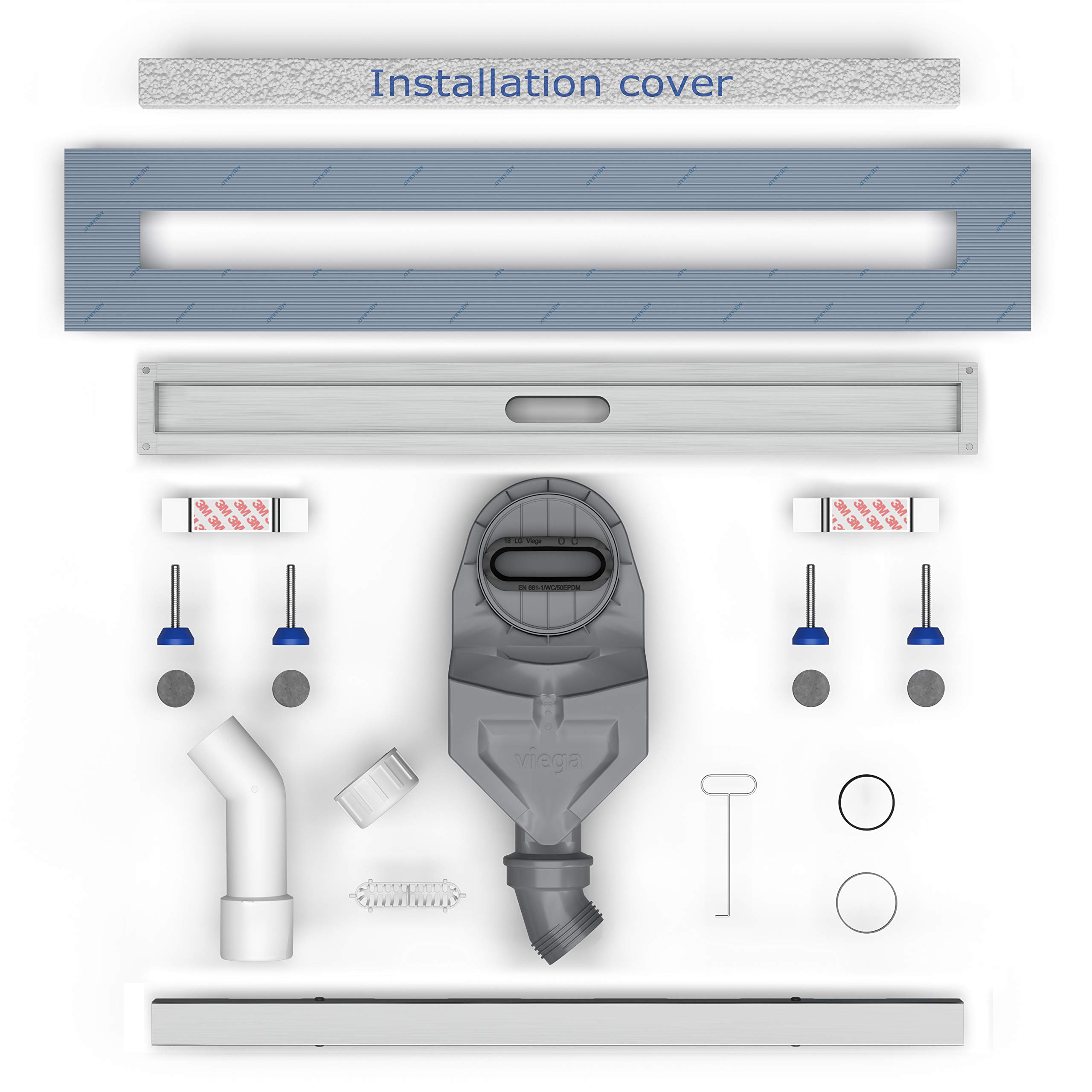 Aquabad® Caniveau de douche en acier inox - Slim Pro | L: 80 cm | Ensemble complet comprenant un couvercle: Bord | Avec filtre-cheveux, y compris : Advantix Vario siphon