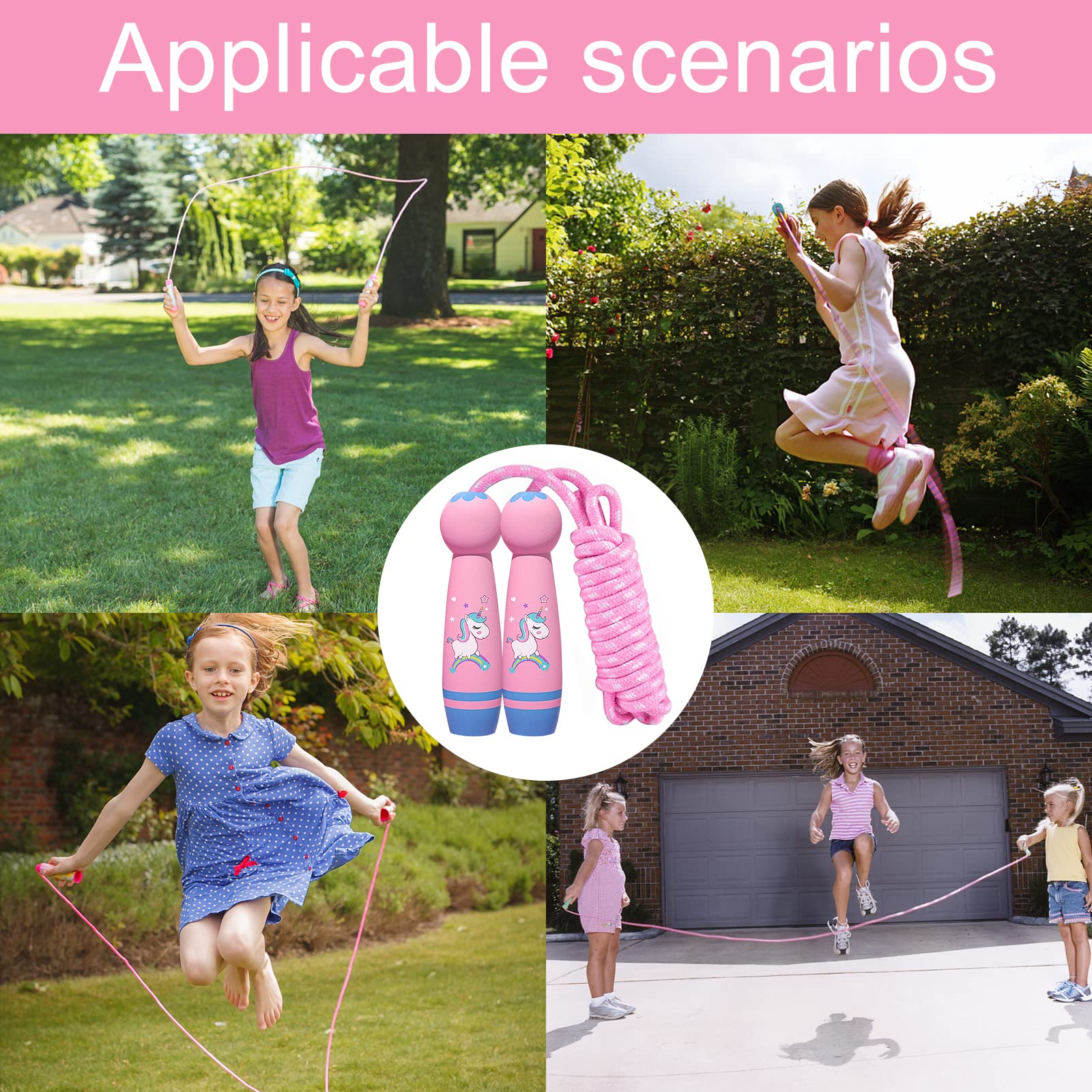 Corda per saltare per bambini con manico in legno, corda per saltare regolabile 2,6 m, unicorno Speed Rope, Speed Jump Rope con manico in schiuma, corda per saltare Speed Rope, corda per saltare