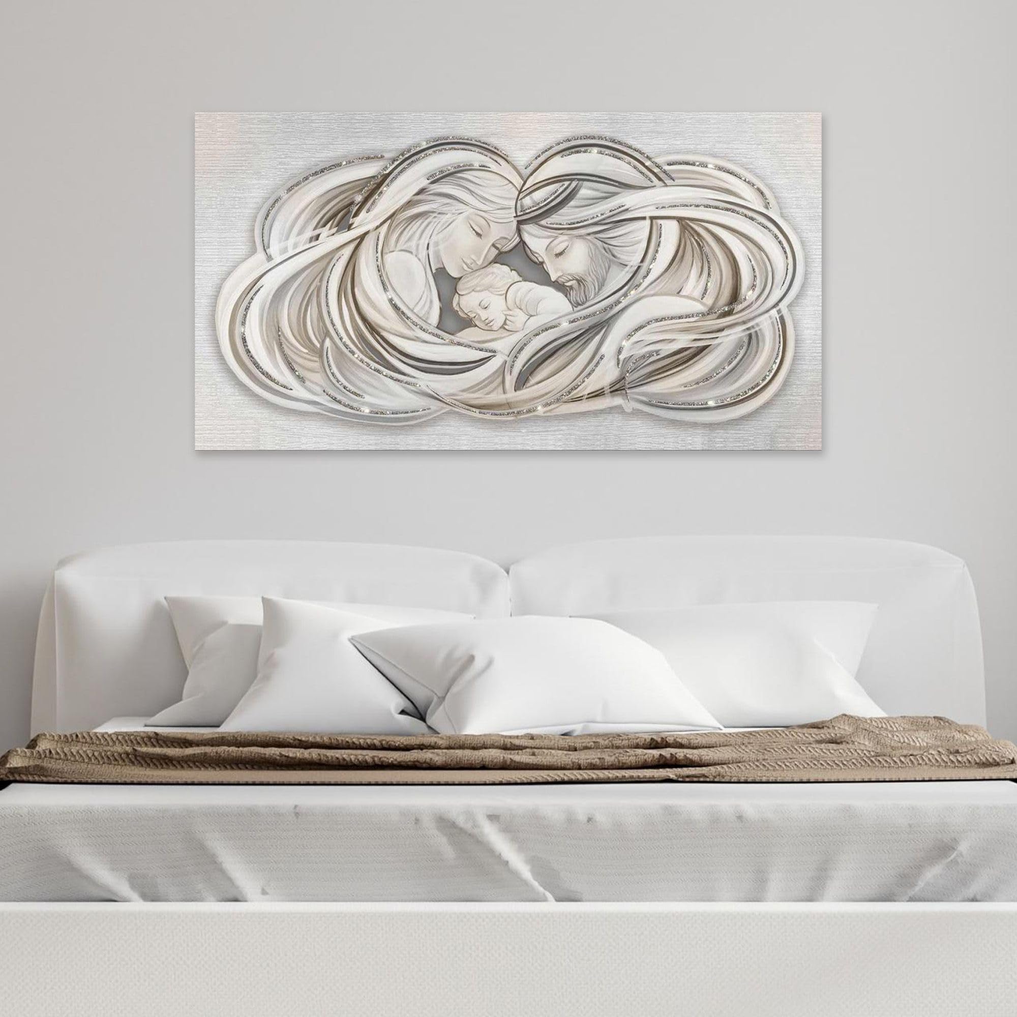 Lupia - Quadro moderno su tela in cotone SHINY 62x115 cm SACRA FAMIGLIA 1 MIX con glitter e brillantini MULTICOLOR, Nativita' per soggiorno, capezzale camera da letto